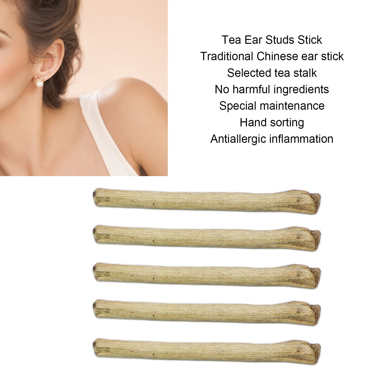 50pcs Tea Stem Stud Earrings - Natural Tea Rod Ear Hole Care Sticks for Women, Slim & Portable Ear Hole Expanders for Piercing Aftercare (Perfect for Daily Wear, Travel & Piercing Healing)