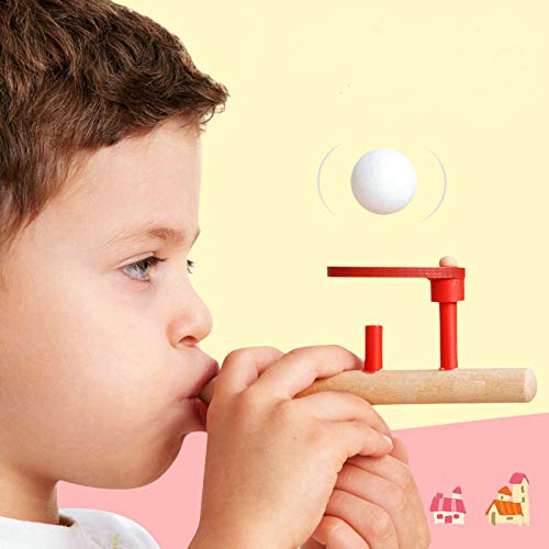 4 Pack Floating Blow Pipe Balls Game Set - Wooden Blowing Whistle Ball Toys for Kids & Adults - Classic Stress Relief Balance Blowing Toy for Toddlers - Perfect for Parties, Family Game Night & Classroom Activities