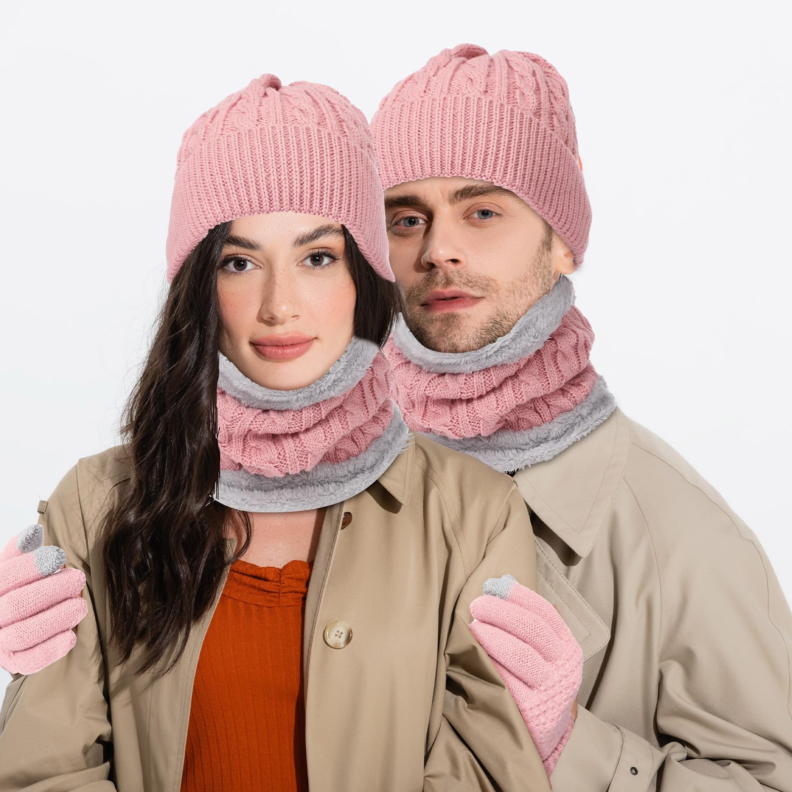 4 Pcs Winter Hat Scarf Gloves and Ear Warmers Set for Women - Fleece Lined Knit Beanie, Soft Touch Screen Gloves, Warm Ear Muffs - Perfect for Skiing, Snowboarding, and Outdoor Winter Activities