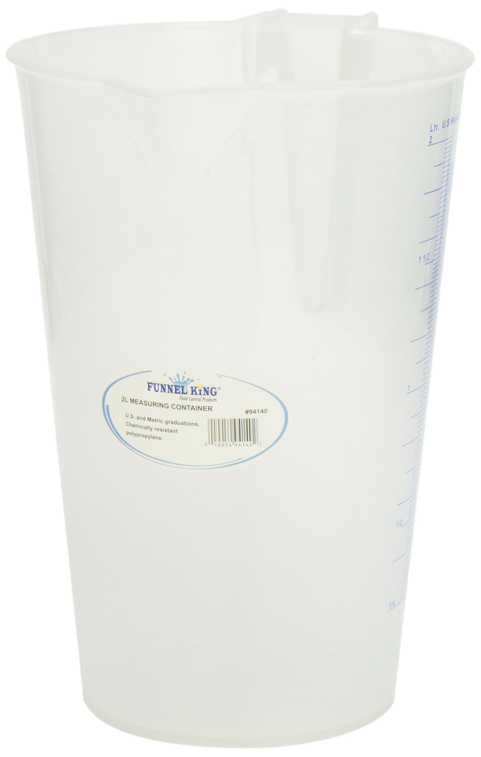 WirthCo 94140 Funnel King 2 Liter General Purpose Graduated Measuring Container - Durable Plastic Measuring Cup for Liquids, Chemicals & Automotive Fluids - Perfect for Cooking, Lab Work & DIY Projects