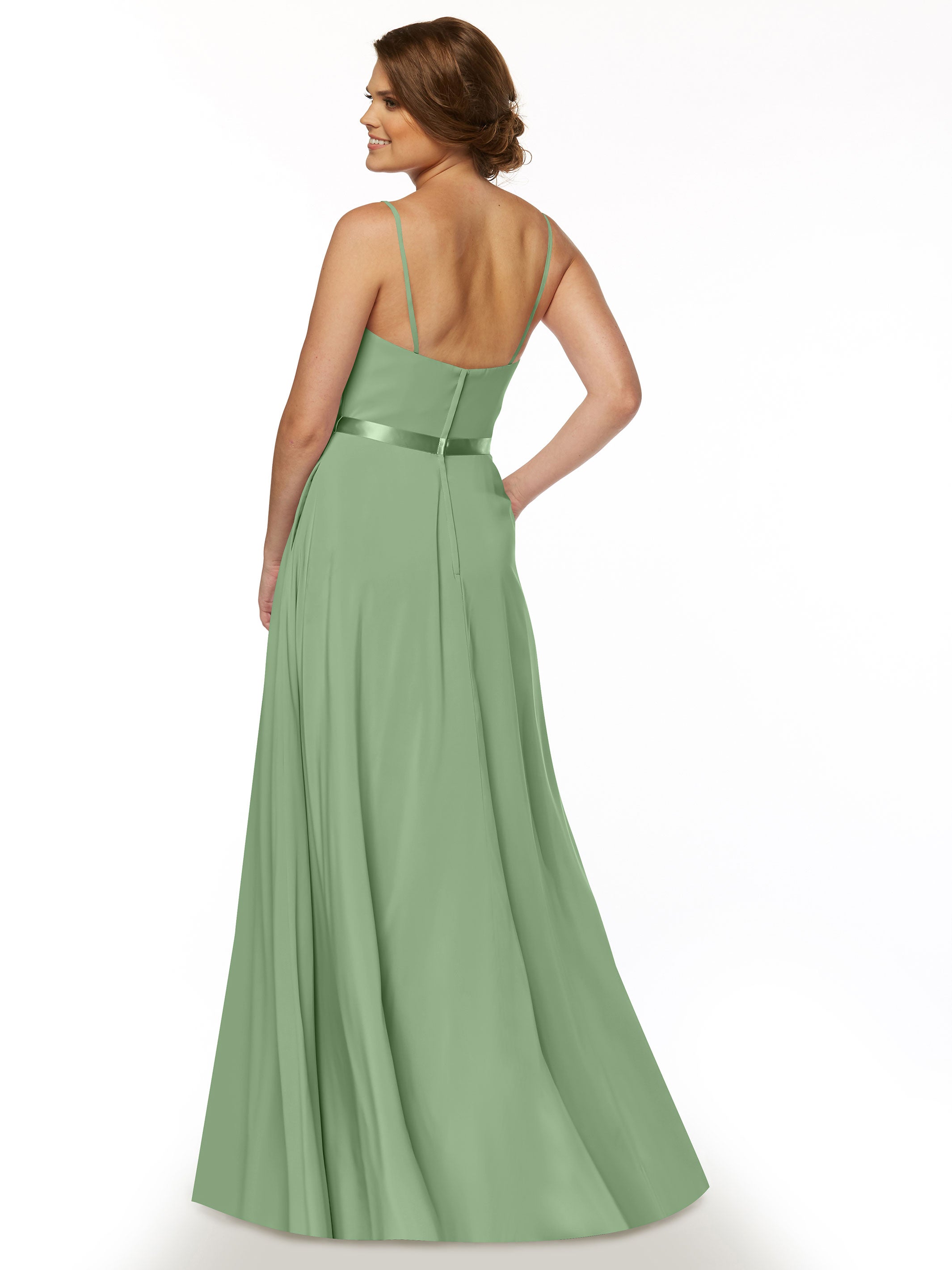 Elegant 80112 Spaghetti Strap Stretch Chiffon A-Line Bridesmaid Dress with Adjustable Sash - Perfect for Weddings, Formal Events & Special Occasions