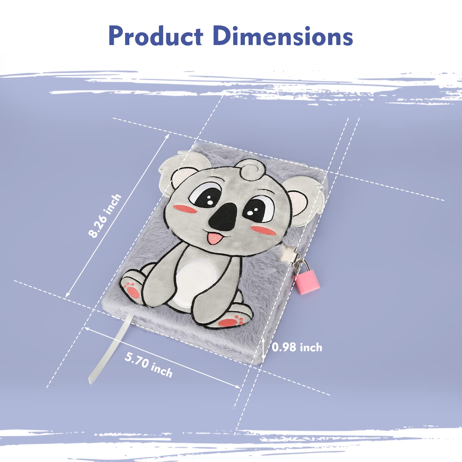 TPIVG Cute Koala Plush Diary with Lock - A5 160 Pages Journal Notebook for Girls, Kids & Teens - Perfect for School, Travel & Secret Keeping