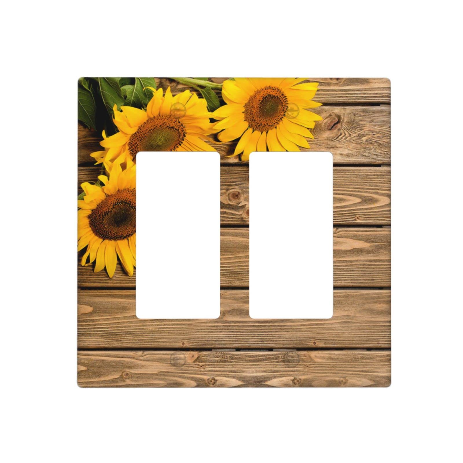 Autumn Sunflowers Wood Light Switch Cover - 2 Gang Rocker Wall Plate for Electrical Switches & Outlets - Double Rocker Design (11563) - Perfect for Farmhouse, Boho & Rustic Home Decor