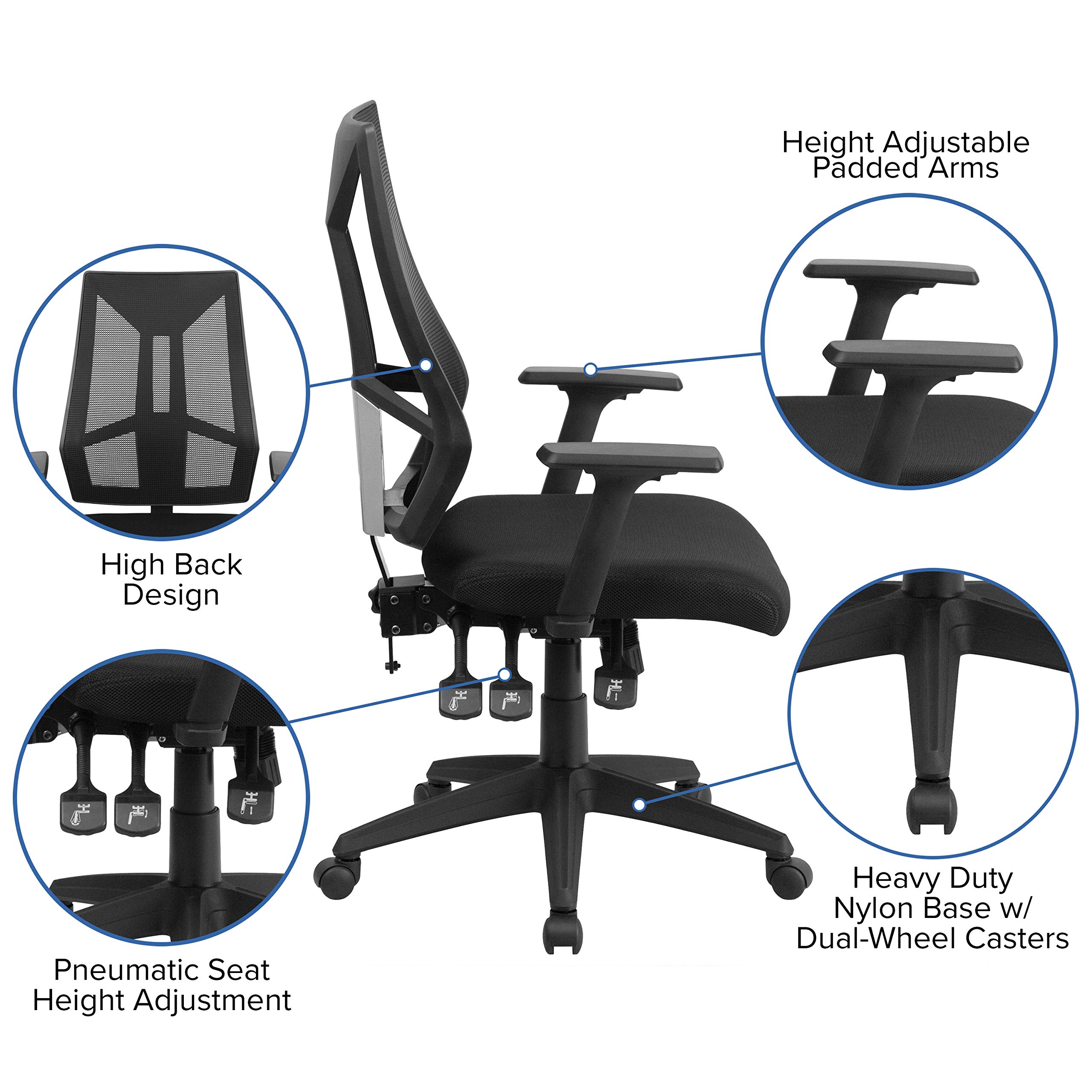 High Back Black Mesh Ergonomic Office Chair with Adjustable Arms - Comfortable Task Chair for Home & Office Workspace
