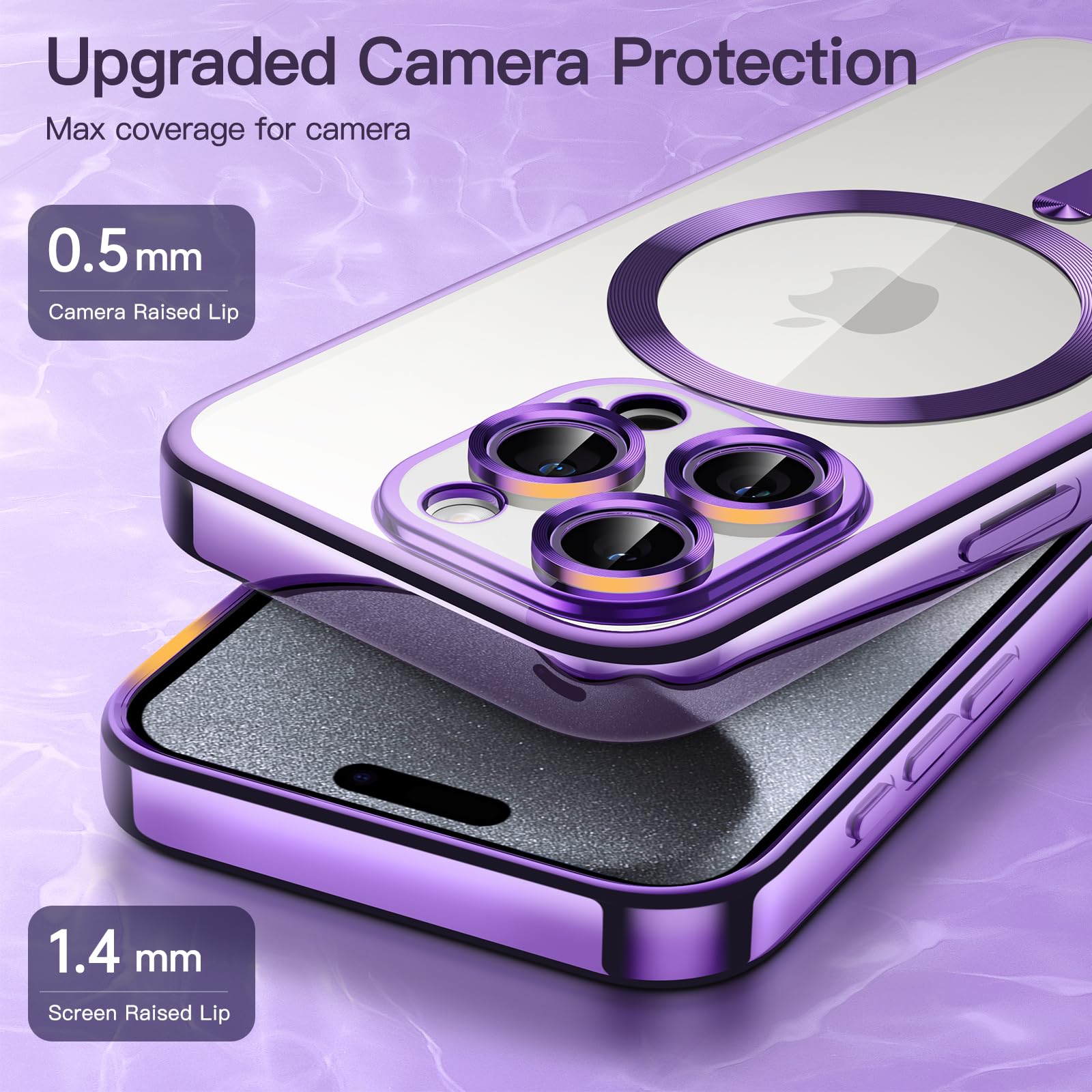 JETech Soft Clear Case for iPhone 15 Pro 6.1-Inch - Shockproof TPU Phone Cover with Full Camera Protection & MagSafe Wireless Charging Compatibility (Purple) - Perfect for Everyday Use, Travel & Outdoor Activities