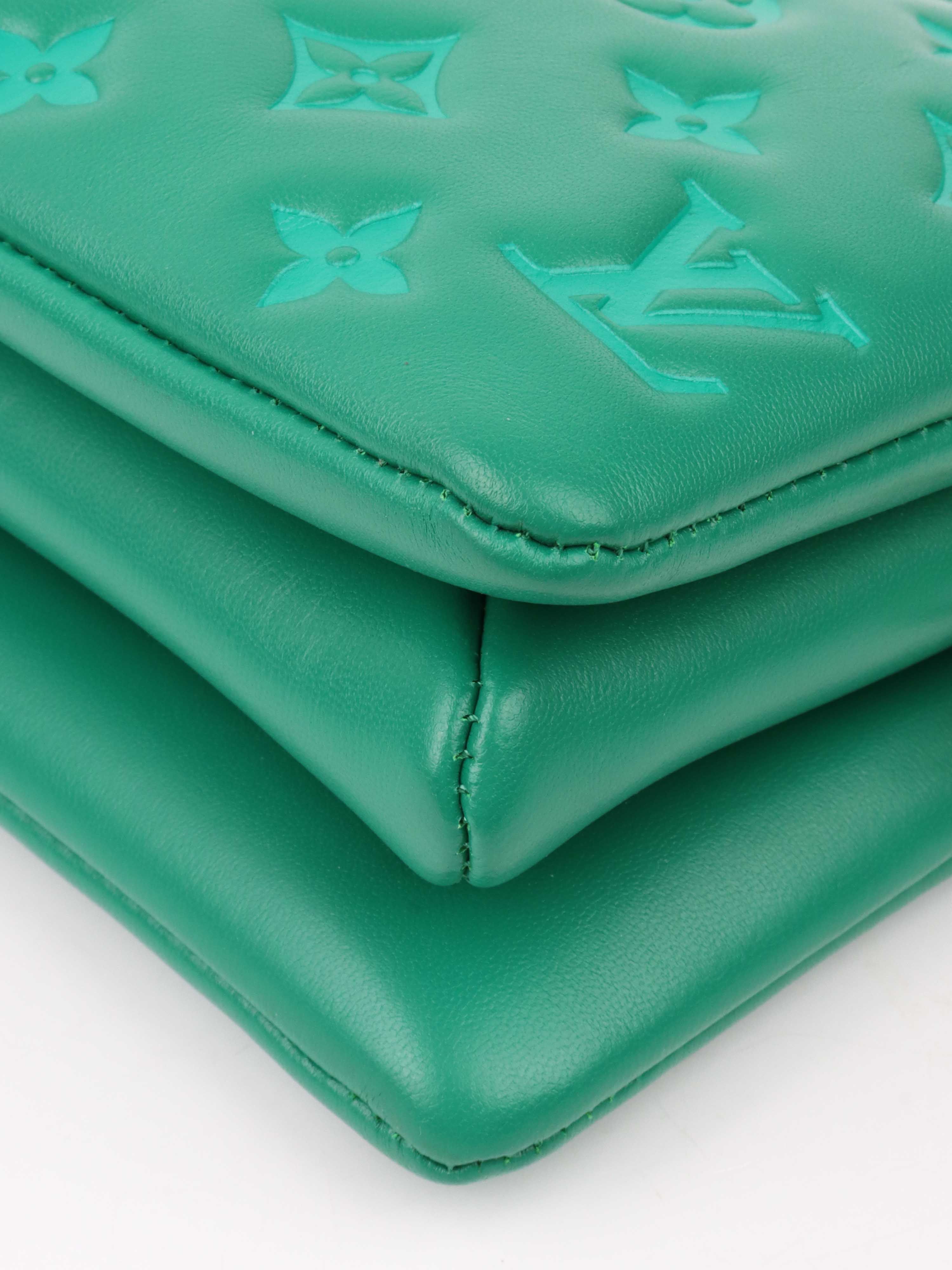 Louis Vuitton Vert Green Monogram Embossed Puffy Coussin BB Crossbody Bag with Gold Hardware - Perfect for Date Night, Parties & Luxury Fashion Accessories