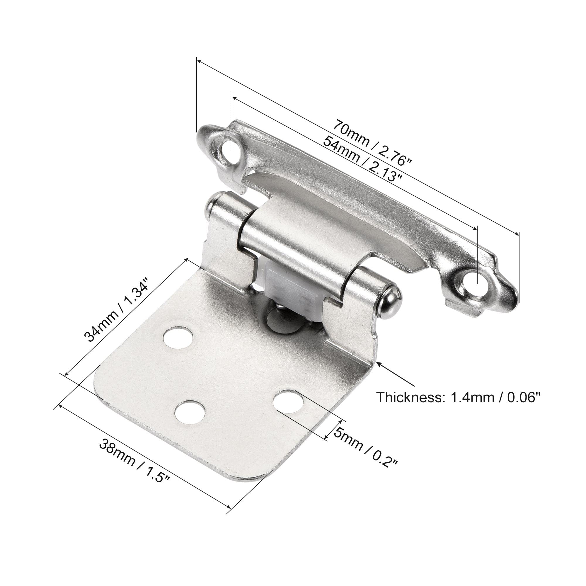 uxcell 1/2 Inch Overlay Cabinet Hinges - Self Closing 2.76 Inch Cupboard Hinges for Closet Doors with Screws, Silver Tone (4Pcs) - Perfect for Kitchen Cabinets, Wardrobes & Storage Furniture