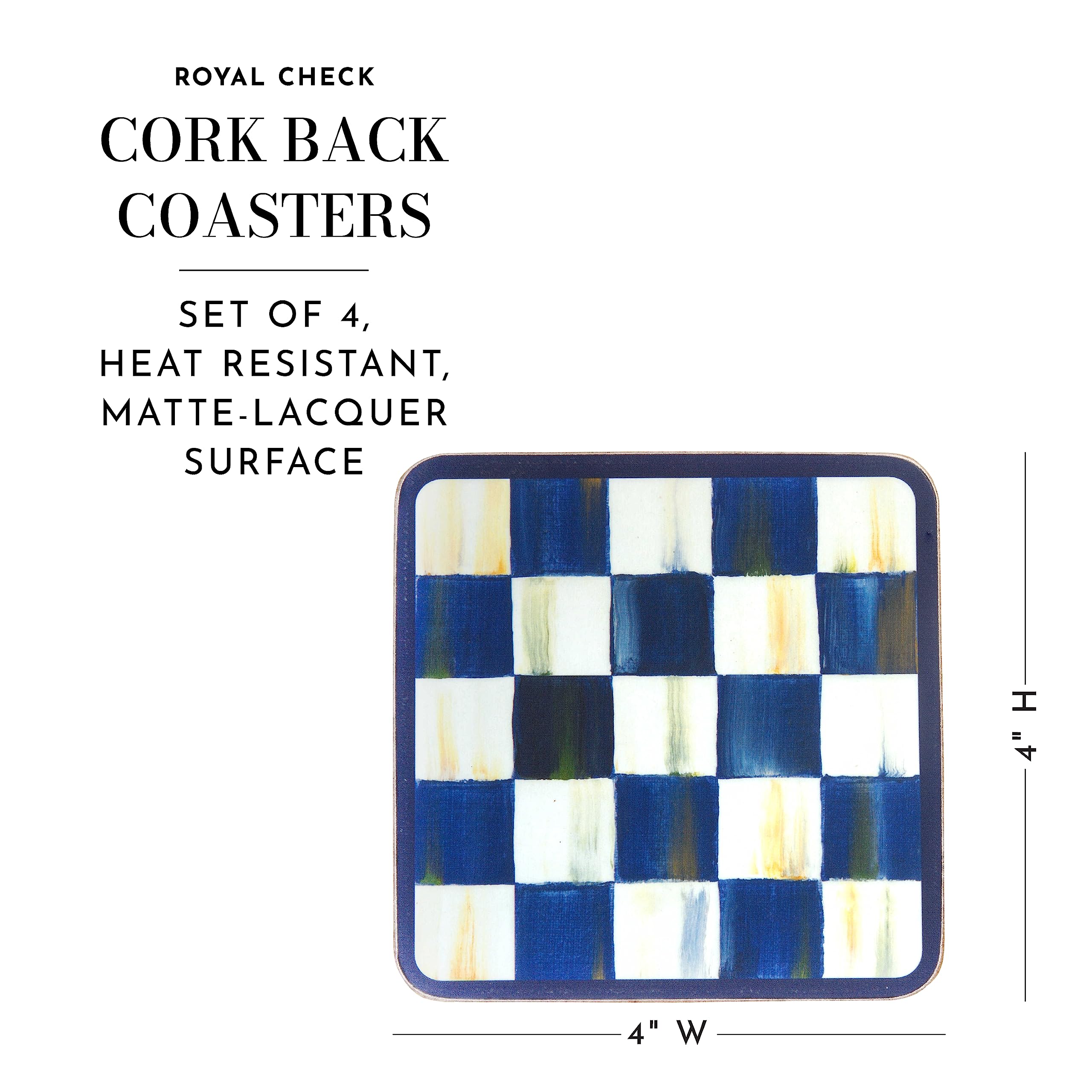 Royal Check Placemat and Coaster Set by MACKENZIE-CHILDS - 4 Placemats & 4 Coasters, Durable Hard Finish - Perfect for Formal Dining, Holiday Tablescapes & Elegant Home Decor