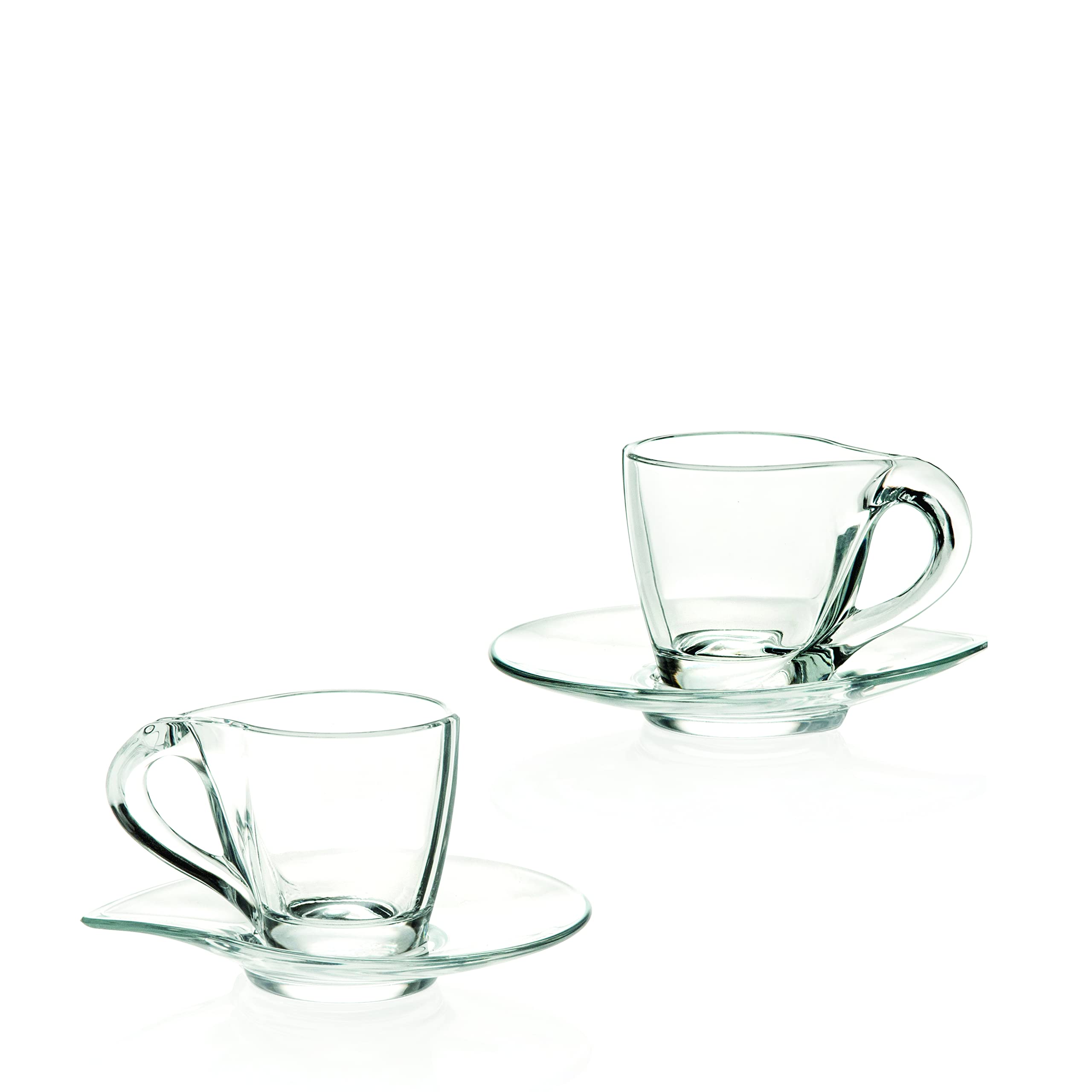 Barski Glass Espresso Cup Set - 6 Premium 3.4 oz Cups with Saucers for Cappuccino, Coffee, Latte & Tea - European Made Glassware for Home, Cafe & Restaurant Use
