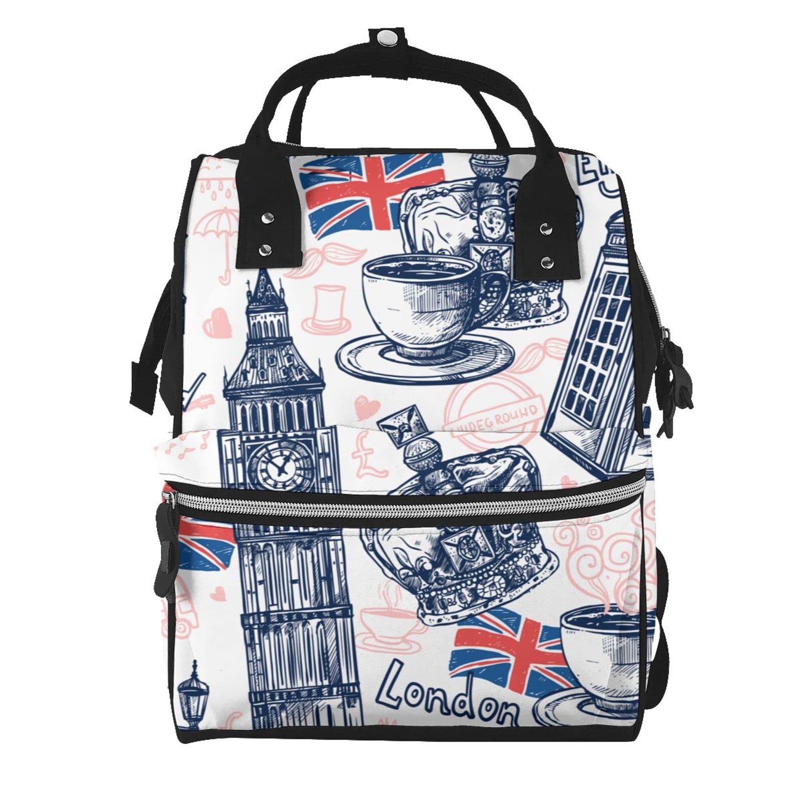 ZUNPNG Cartoon London England Pattern Diaper Backpack - Large Waterproof Multifunctional Baby Nappy Bag for Moms, Travel & Everyday Use