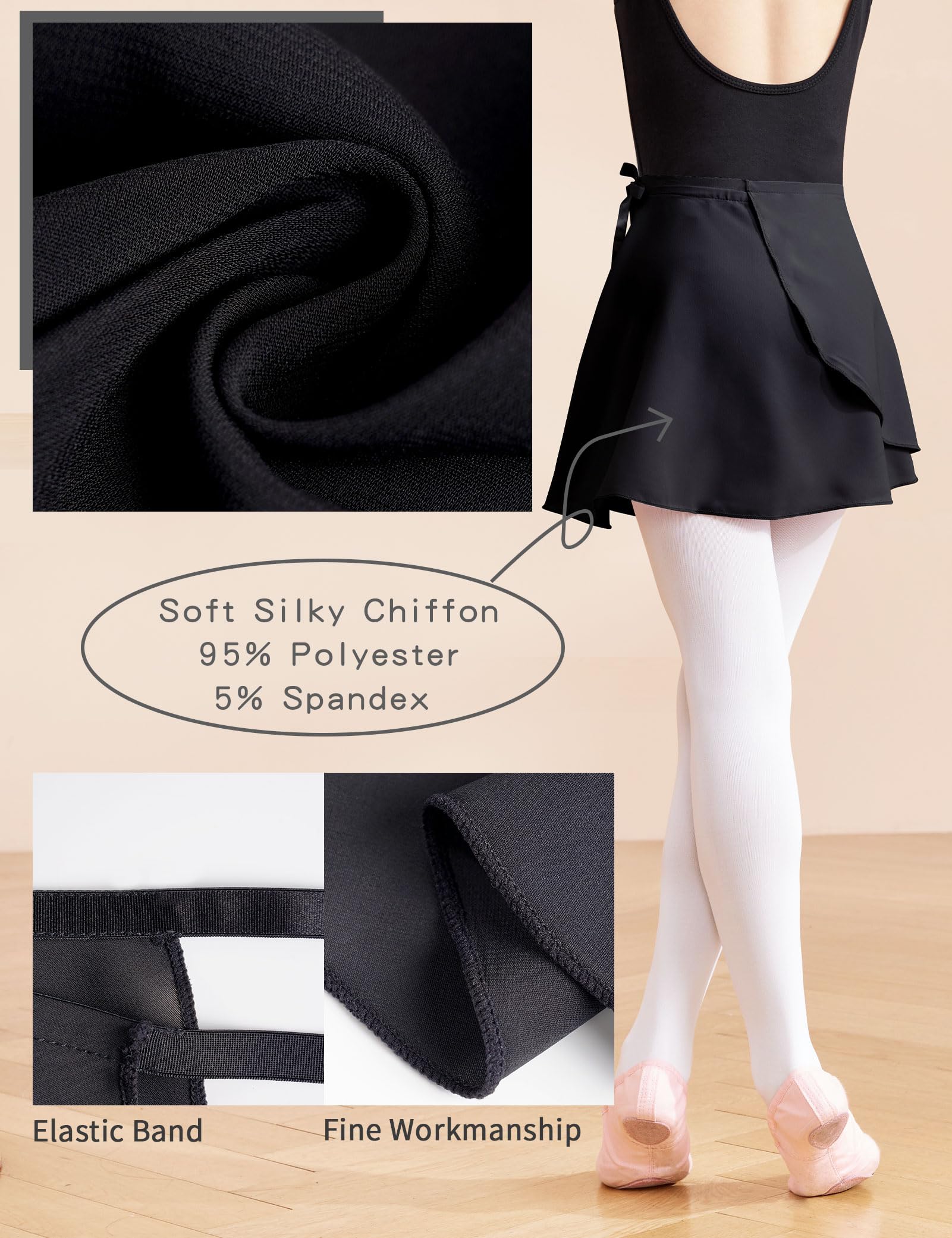 Girls Ballet Dance Skirts - Elastic Waist Pull-On & Wrap Skirt with Ties | Perfect for Ballet Class, Dance Recitals, and Playtime Outfits