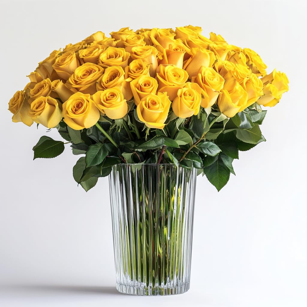 50 Fresh Yellow Roses - Birthday, Baby Shower, Anniversary Flowers | Express Delivery | Perfect for Home Decor, Wedding Centerpieces & Romantic Gifts