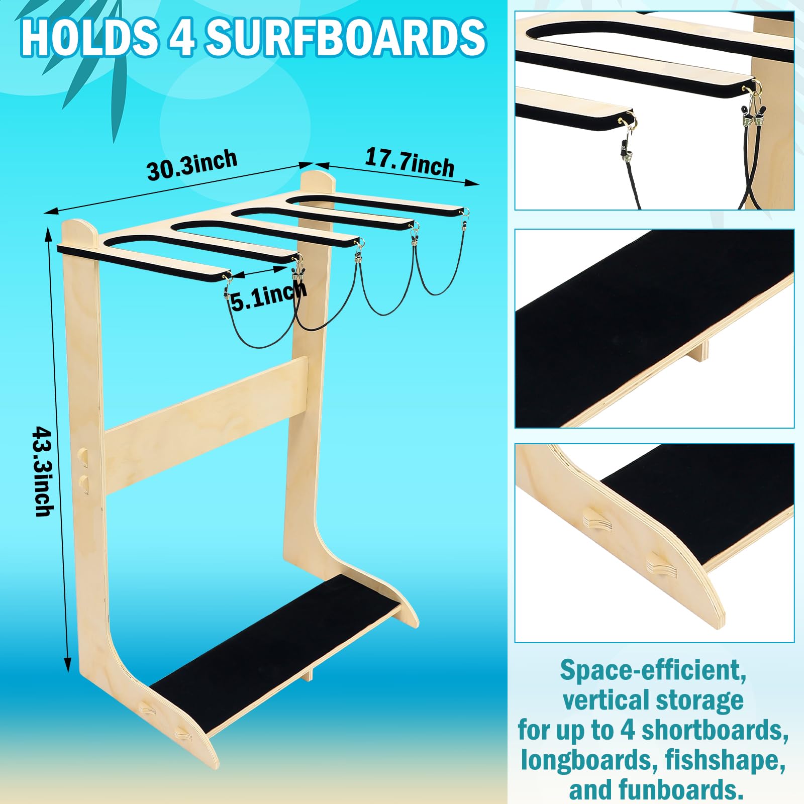 Vertical Freestanding Surfboard Rack - Heavy Duty Surfboard Storage Stand Holder for Wakeboard, Shortboard & Longboard | Indoor Skateboard & Surfboard Display Organizer for Home, Garage or Surf Shop