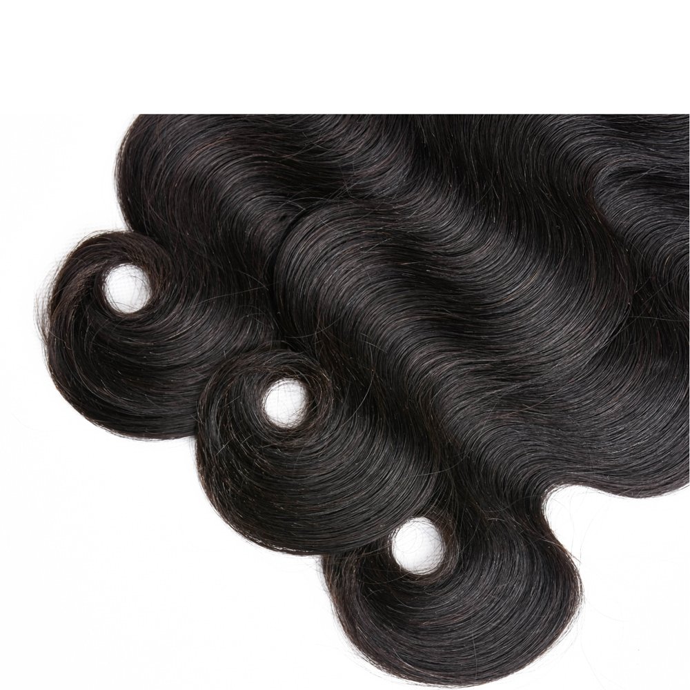 100% Human Hair Body Wave 3 Bundles - 10A Grade Virgin Hair Unprocessed Weave (16 18 20 Inch) - Natural Black Color for Sew-in, Clip-in Extensions & Protective Hairstyles