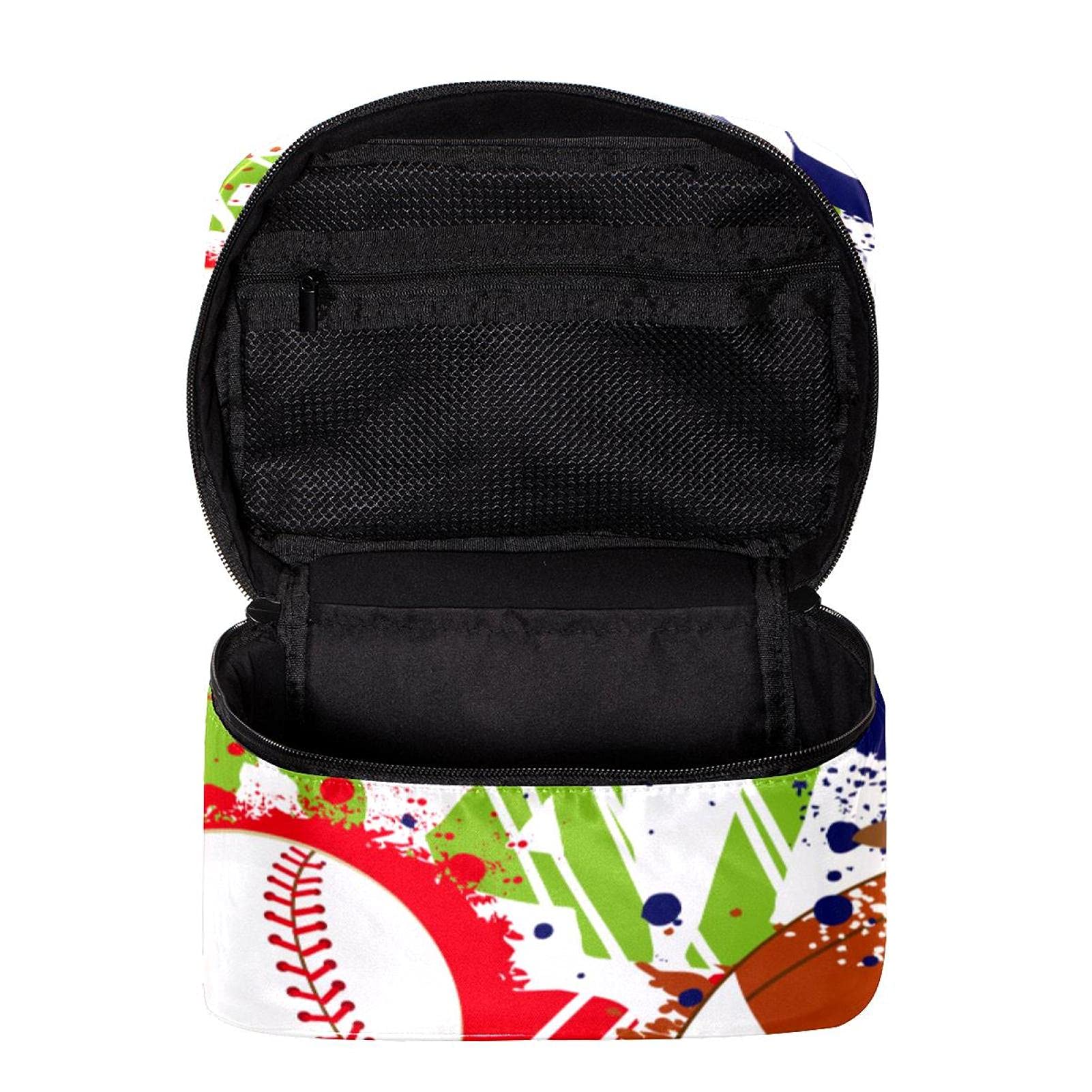 Colorful Large Cosmetic Makeup Bag for Women & Girls - Baseball Football Rugby Travel Design - Zippered Toiletry Organizer Case for Makeup, Skincare, Gym & Travel Essentials