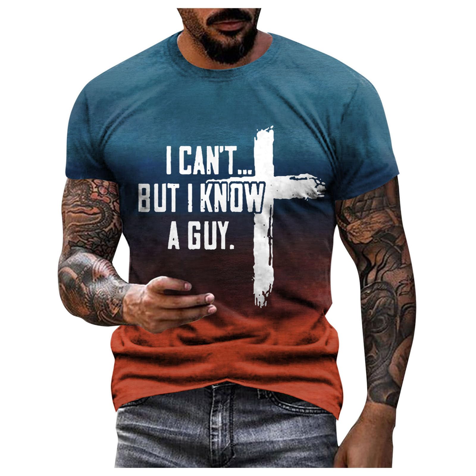 Funny Christian T-Shirts for Men - 'I Can't But I Know A Guy' Letter Printed Novelty Tees | Church Outfits, Youth Group Events & Casual Wear
