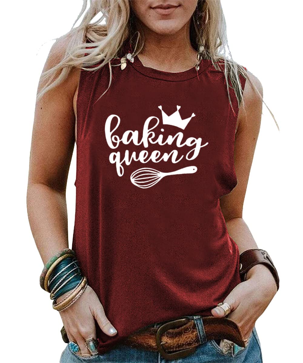 Baking Queen T-Shirts for Women - Cute Graphic Tank Tops for Cake Makers & Baking Lovers | Casual Sleeveless Tee for Baking Parties, Kitchen Fun & Gift Giving