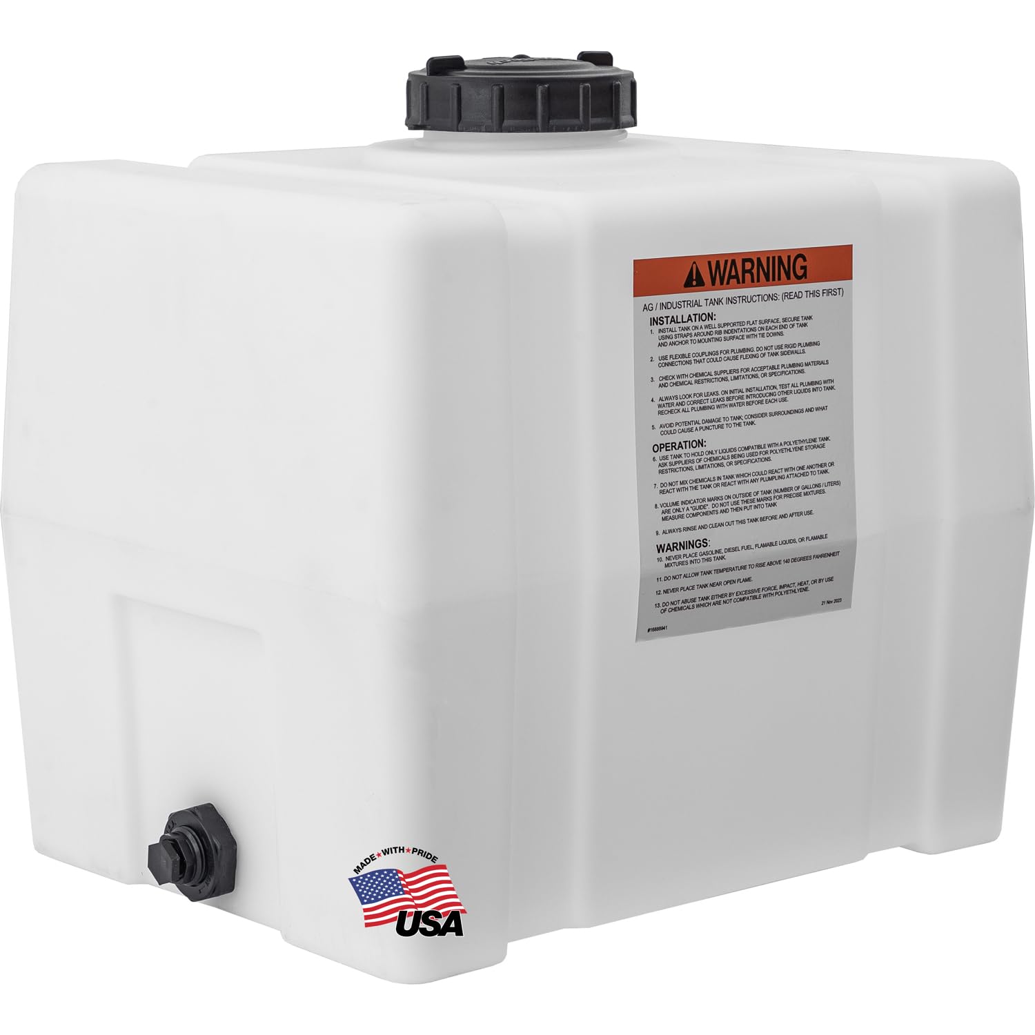 RomoTech 82123909 30-Gallon Horizontal Square Water Storage Tank - USA-Made Polyethylene Reservoir for Water & Non-Flammable Liquids | Rustproof & Corrosion-Resistant | Ideal for Agriculture, Industrial & Home Water Storage