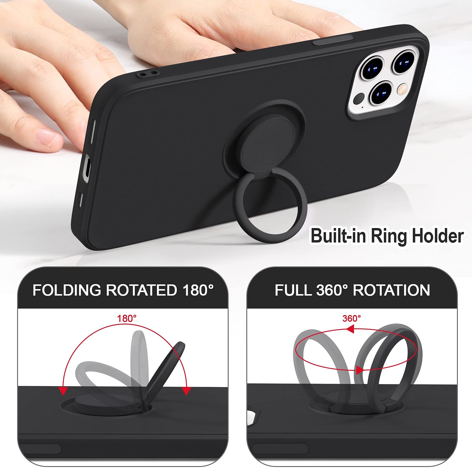Hython iPhone 12 Pro Max Case with Ring Stand - 360° Rotatable Magnetic Kickstand, Shockproof Cover for Women & Men | Perfect for Work & Travel