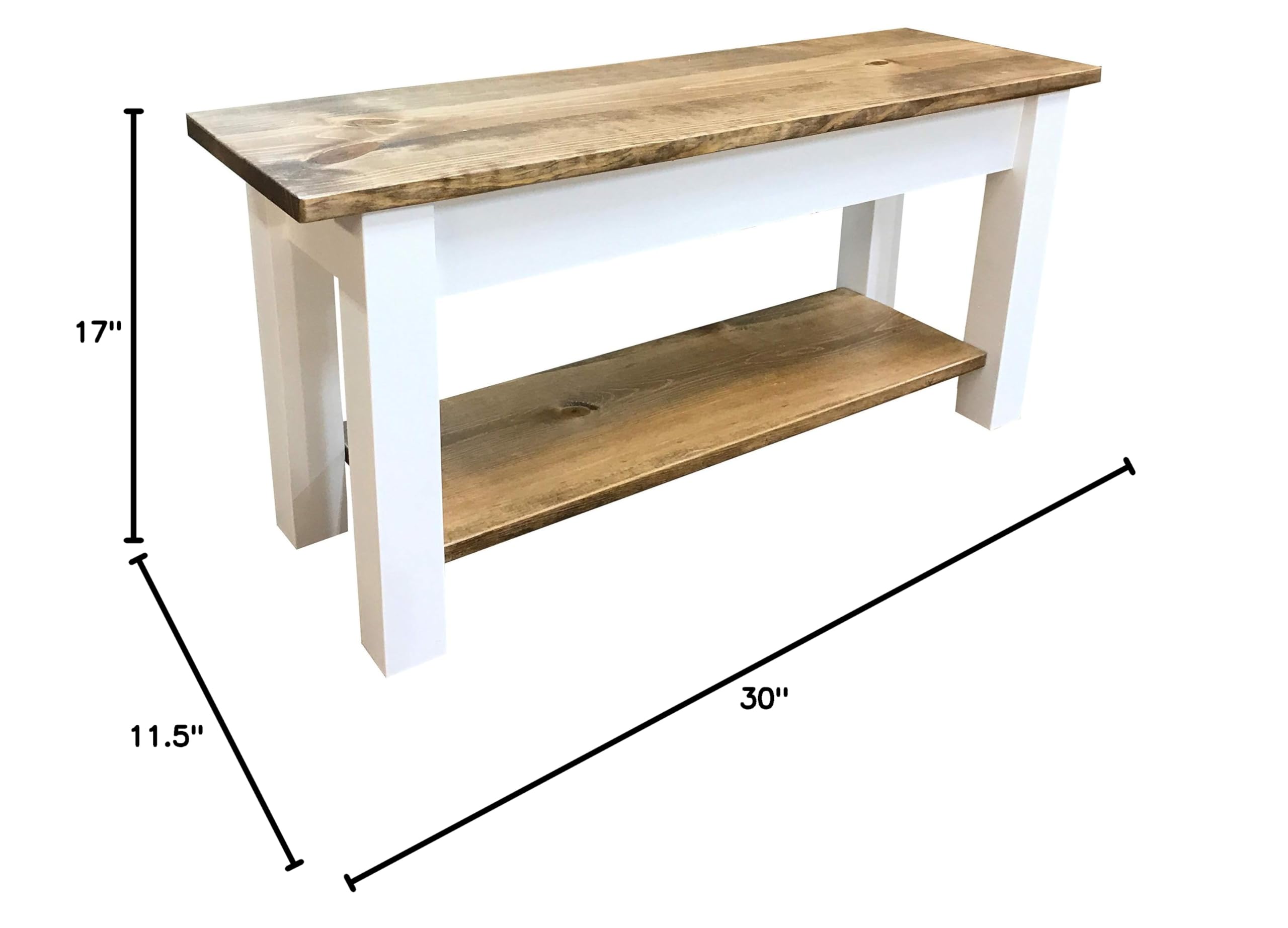 Ambler 30-Inch Wooden Bench with Shelf - Sturdy Entryway Seating & Storage for Hallway, Living Room, or Bedroom