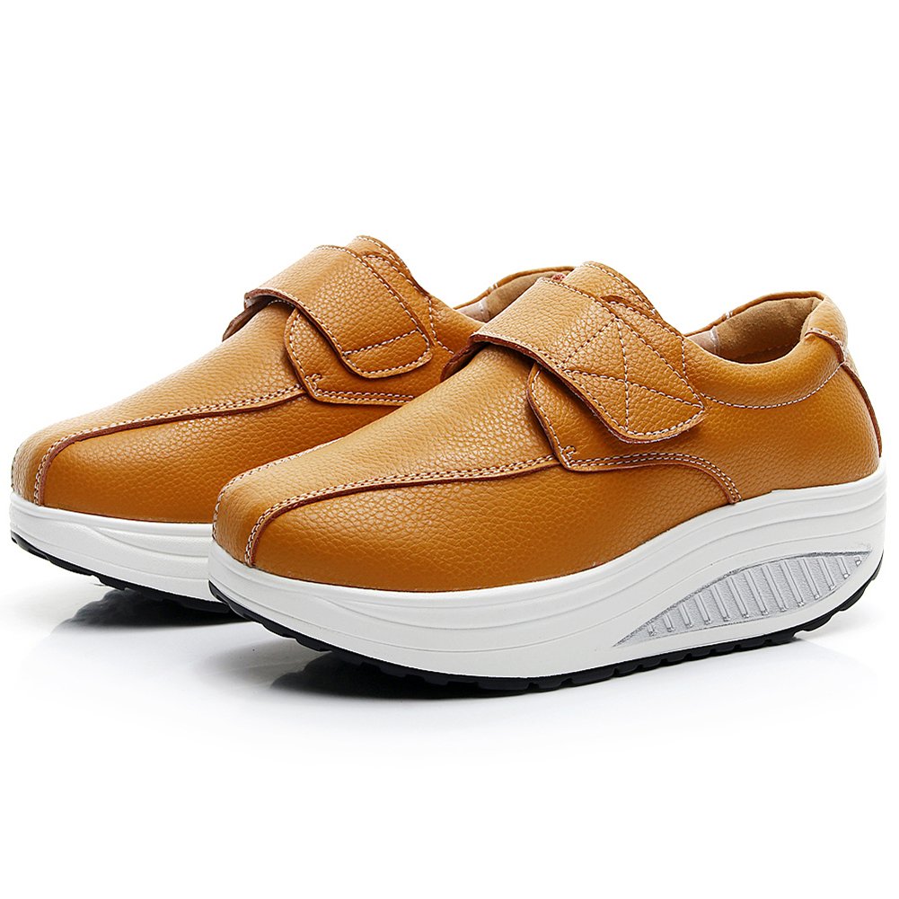 Rismart Women's Comfortable Wedge Rocker Sneakers - Smooth Leather Fashion Fitness Shoes for Walking, Workout & Casual Wear
