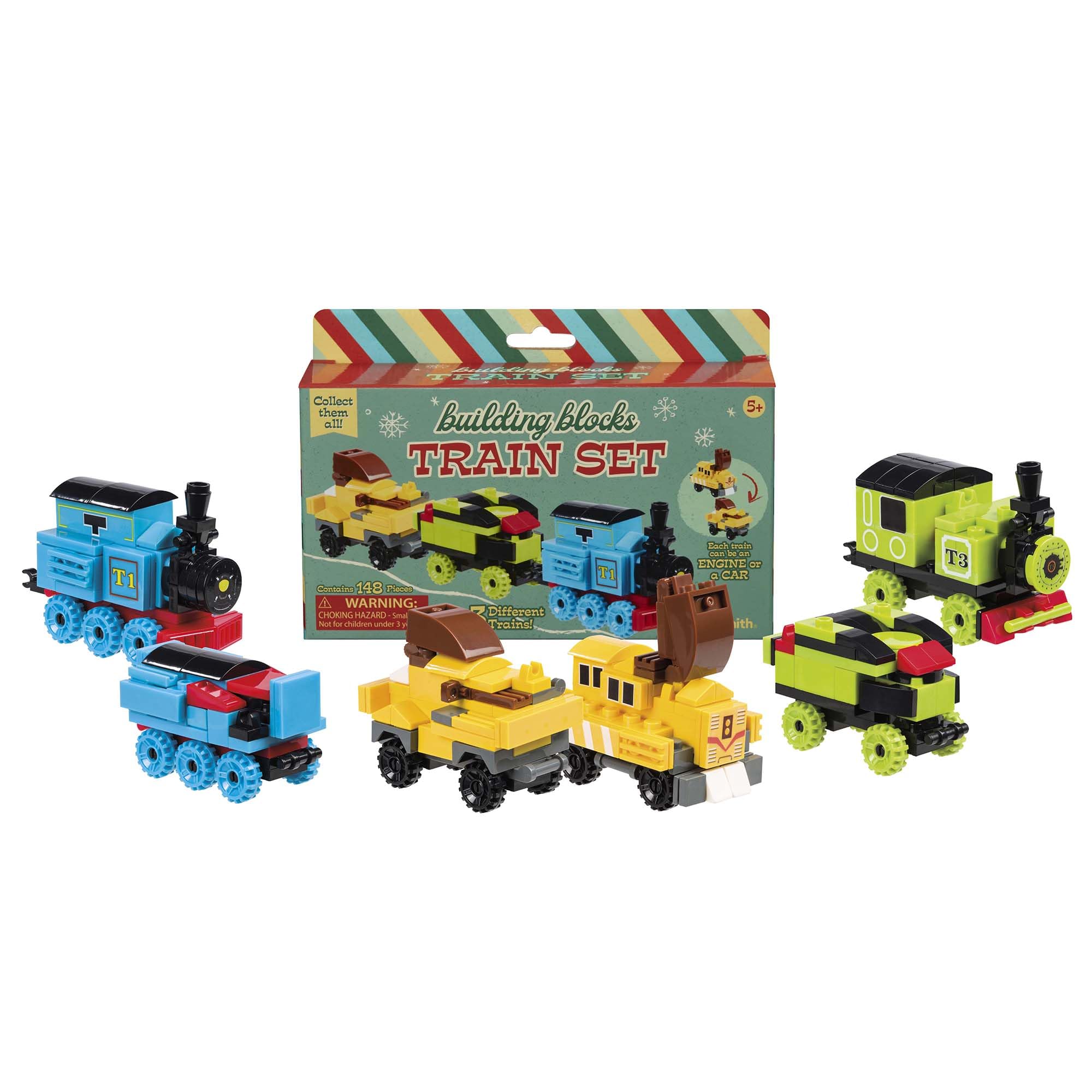 Toysmith 148-Piece Building Blocks Train Set - Build 3 Different Miniature Engine & Railway Cars, STEM Educational DIY Toy for Kids Ages 5+, Perfect Gift for Boys & Girls | Creative Play, Birthday Present, Classroom Activity