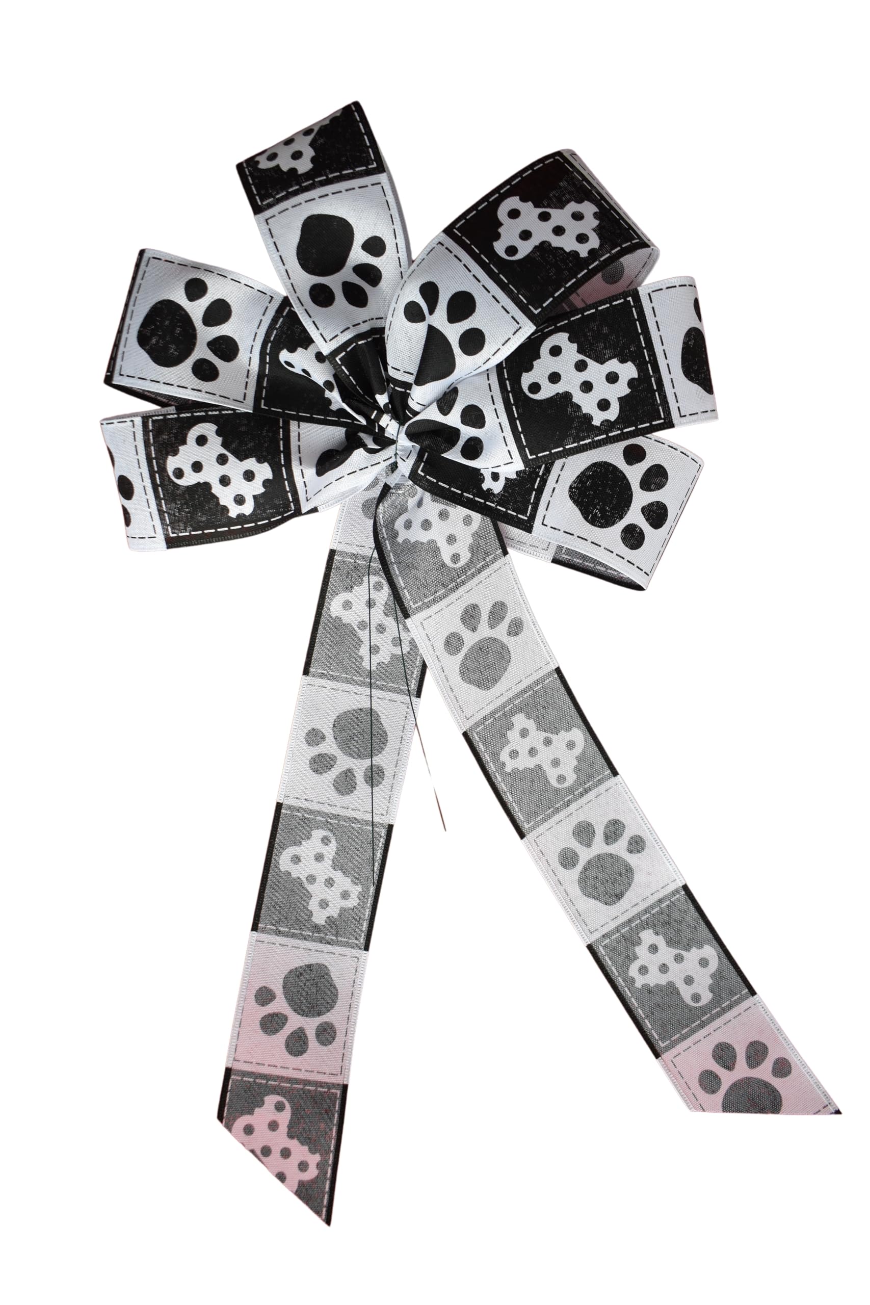 Large 8-Inch Dog Bones and Paws Wired Wreath Bow with White Linen for Pet Lovers - Perfect for Front Door Decor, Pet-Themed Parties & Holiday Home Decoration