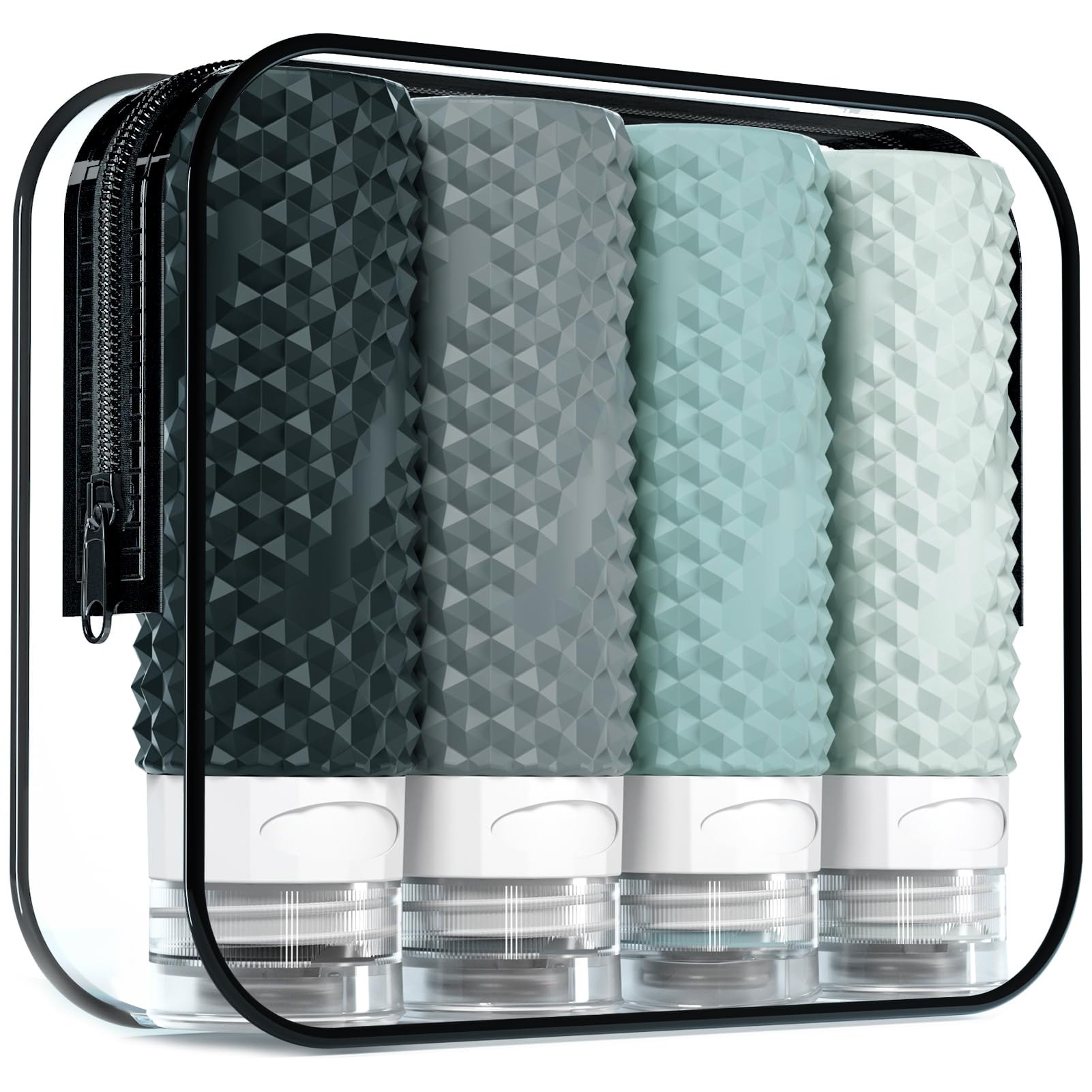 TSA Approved 3oz Travel Bottles for Toiletries - Leak Proof & BPA Free Refillable Containers (4 Pack) with Toiletry Bag - Perfect for Shampoo, Conditioner & Liquid Soap on Airplanes, Gym or Vacation Trips