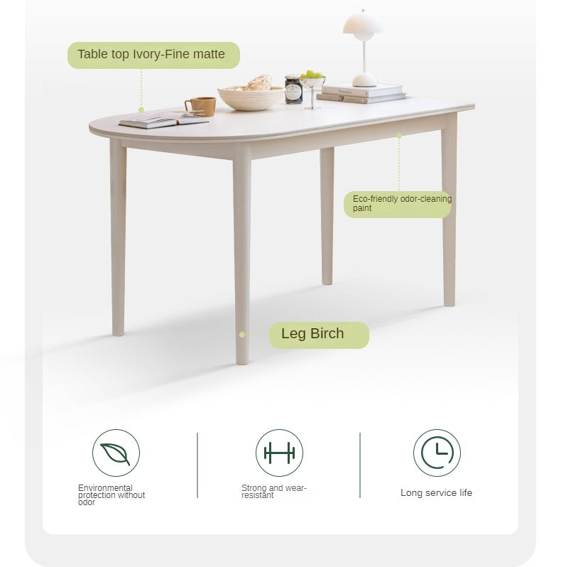 Birch Solid Wood Cream Semi-Circular Dining Table - Modern Farmhouse Style for Small Spaces, Kitchen Nooks & Cozy Breakfast Areas