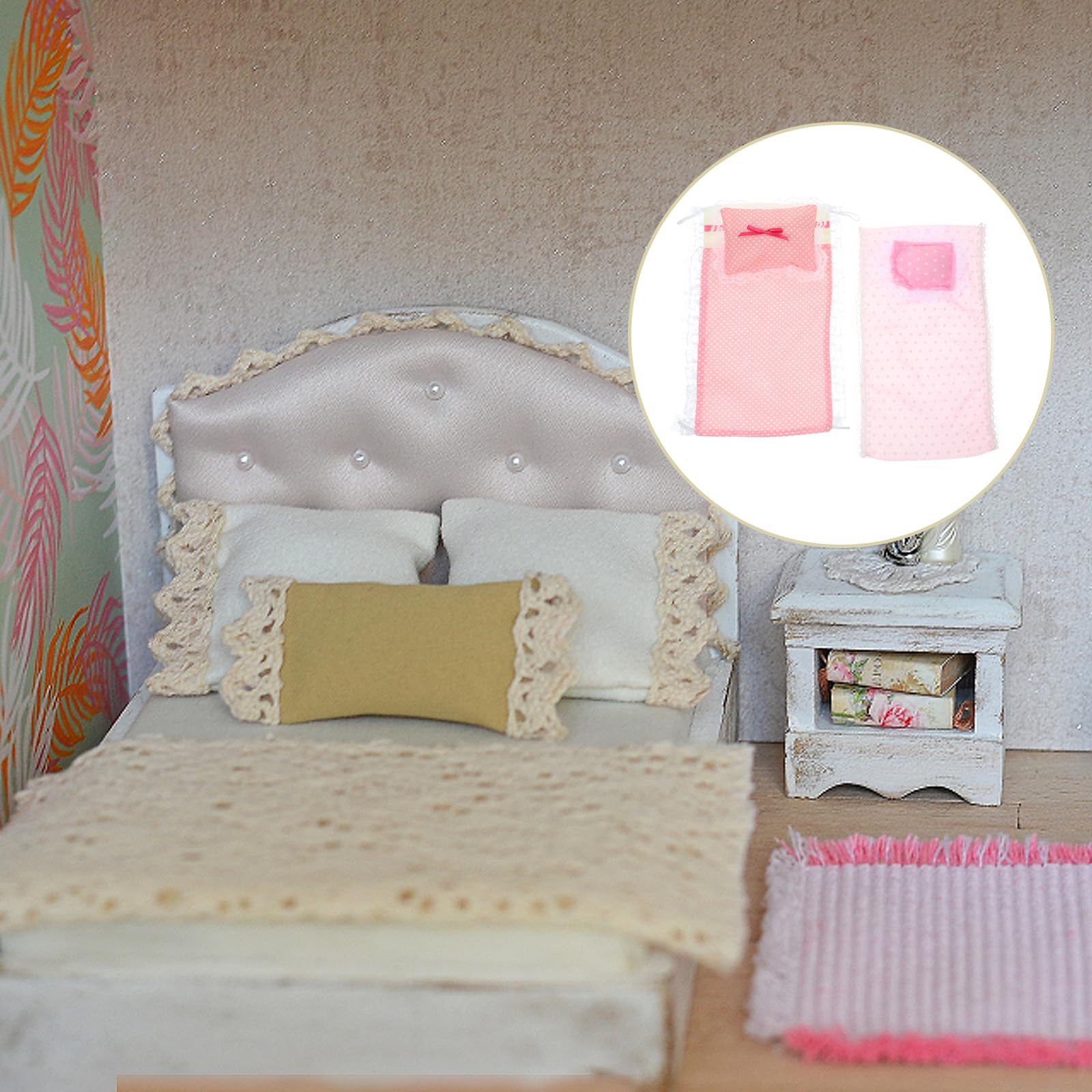 Miniature Doll Pillow and Bedding Set - 2 Pack Cotton Quilt with Small Pillows for Dollhouse | Perfect for Barbie Doll Beds, American Girl Doll Accessories & DIY Dollhouse Decor