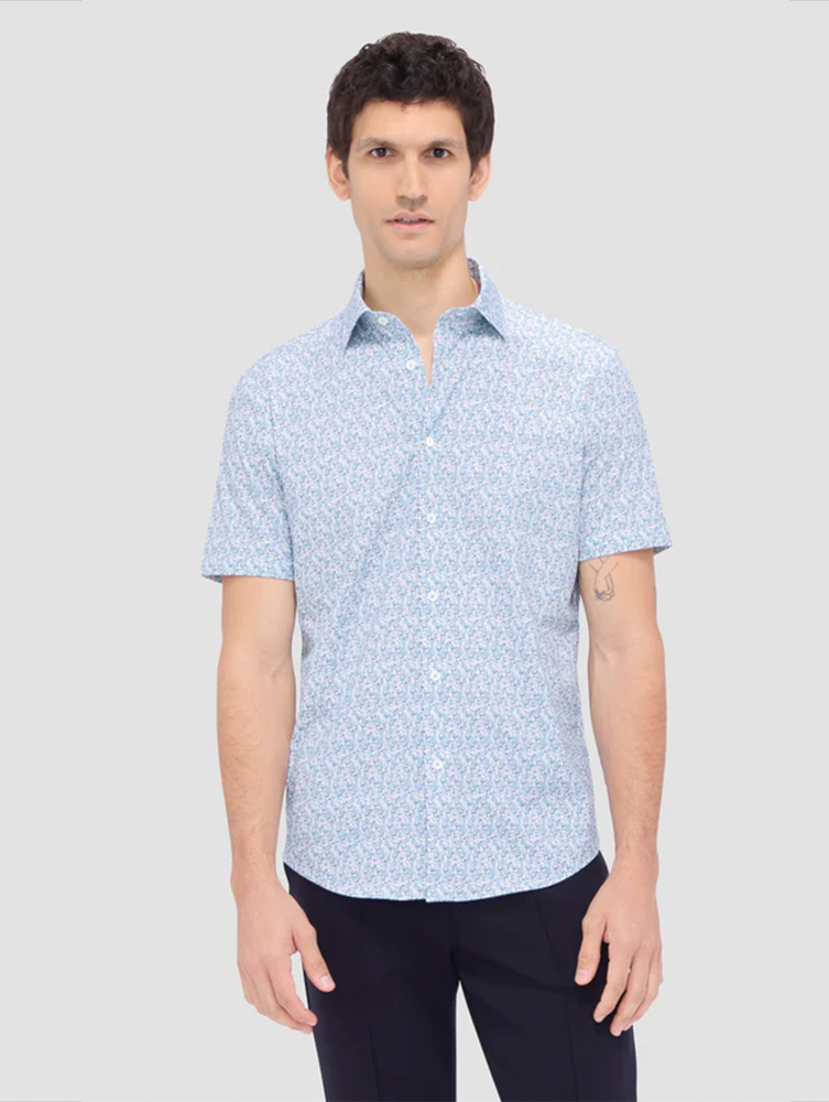 Bugatchi Ooohcotton Miles Men's Short Sleeve Sport Shirt - Breathable Cotton Casual Button Down Shirt for Golf, Travel & Summer Wear - Mint Green
