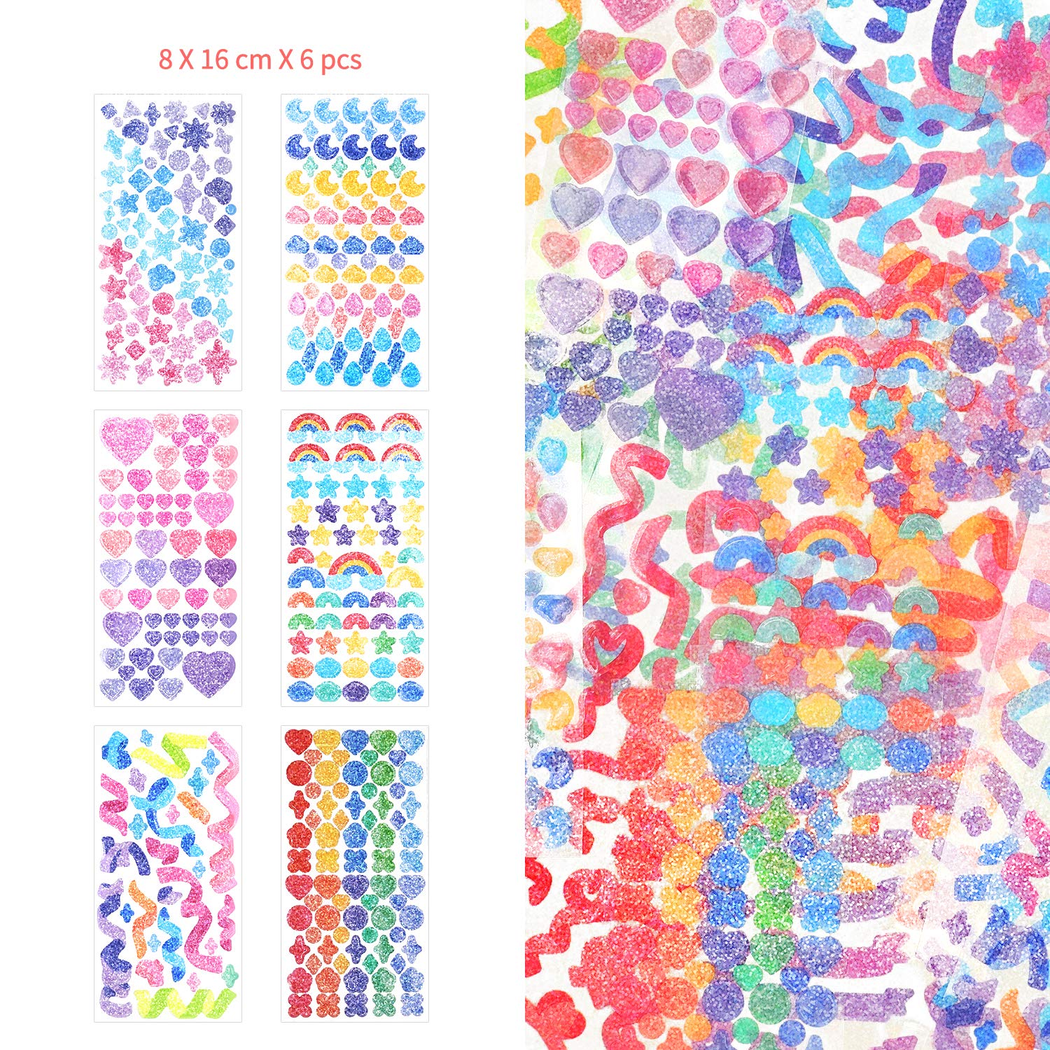 Conor 15 Sheet Scrapbook Sticker Set - Laser Cut Confetti Stickers, Rainbow Shiny Bling Decorations for Journaling, Diary, Album, Card Making & DIY Arts & Crafts | Perfect for Scrapbooking, Bullet Journal, Planner Decoration & Gift Wrapping