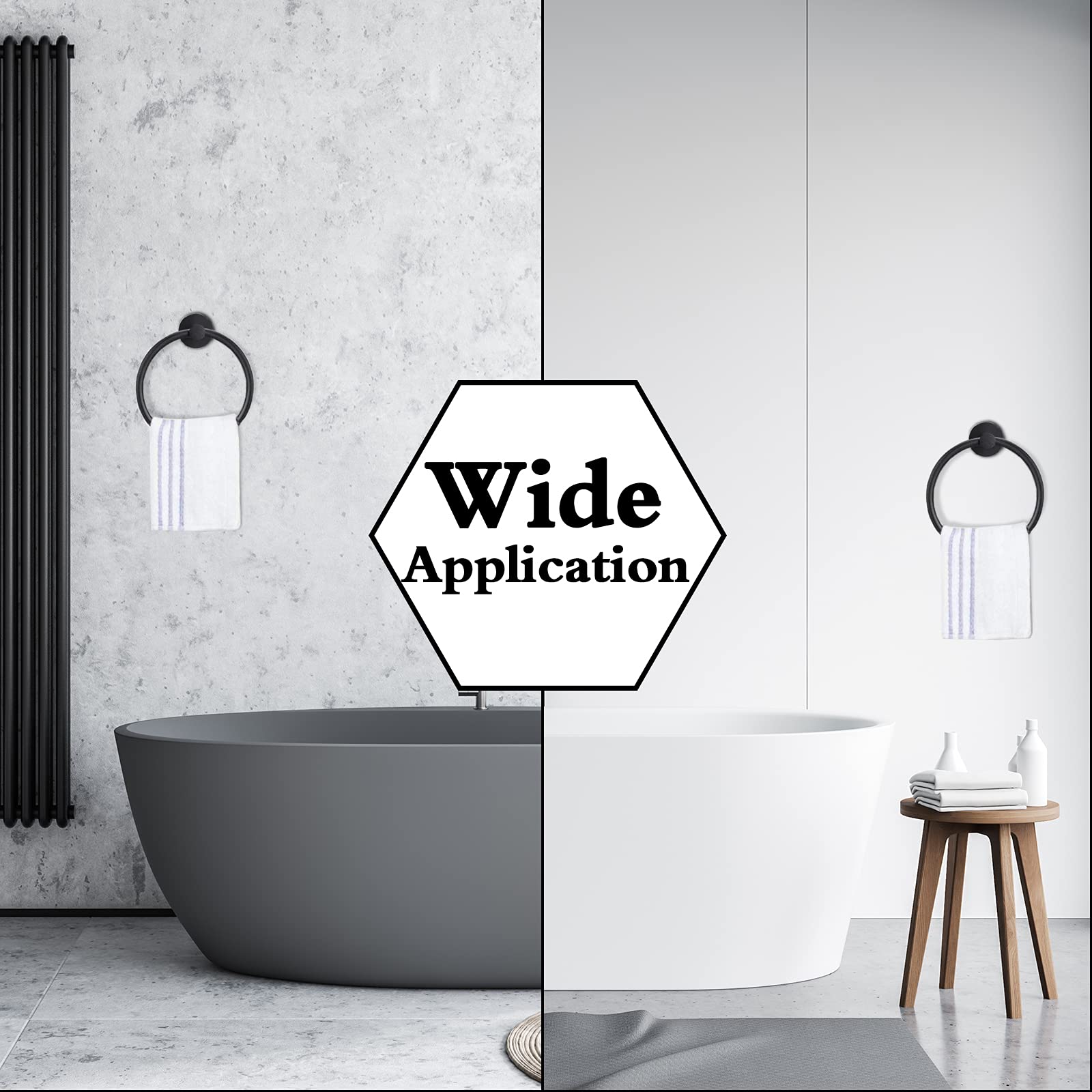 Pynsseu Matte Black Towel Ring - Heavy Duty Stainless Steel Bathroom & Kitchen Towel Holder (1 Pack) - Wall Mounted Storage Solution for Hand Towels, Dish Towels & Washcloths