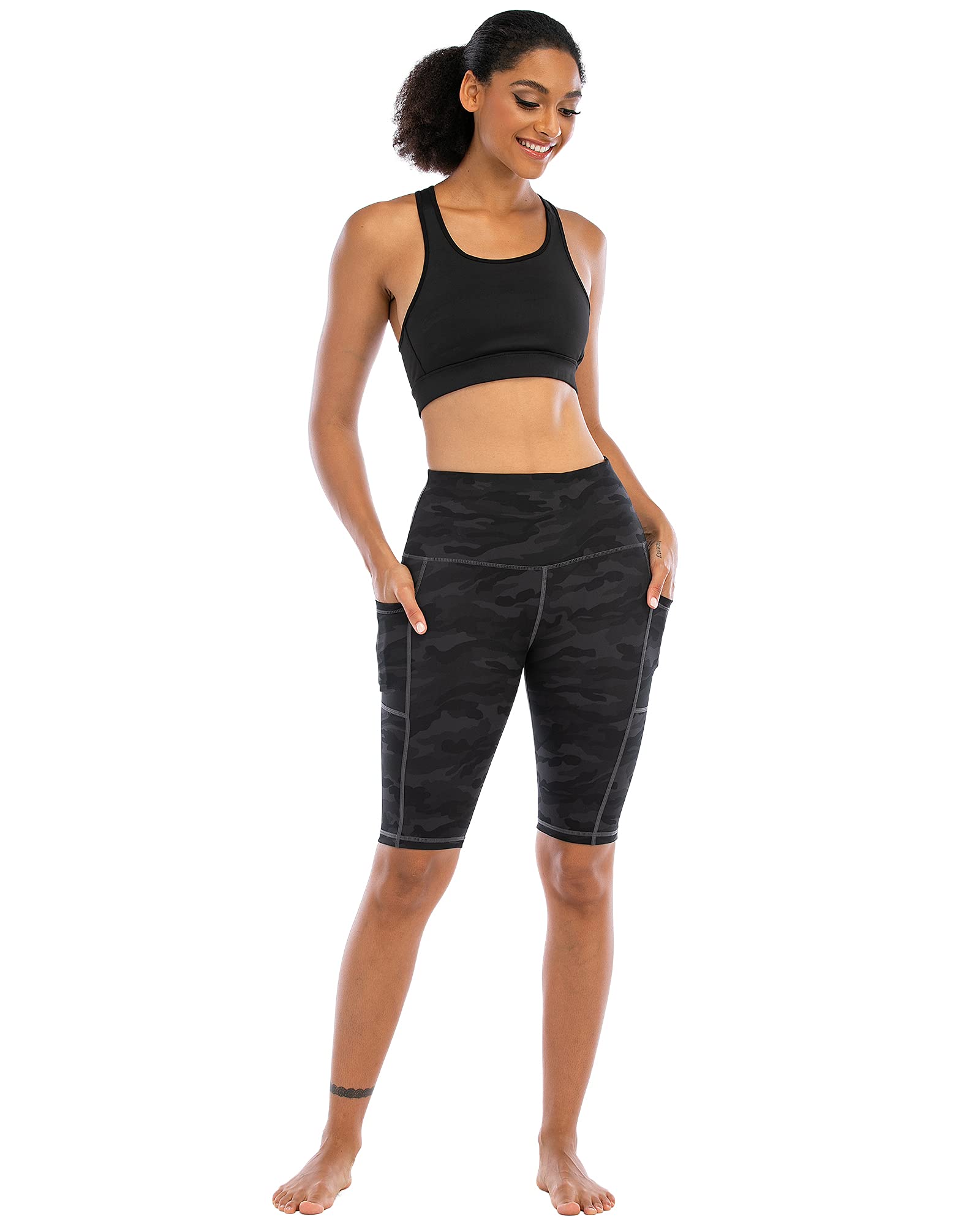 WHOUARE Women's High Waisted Yoga Shorts 4-Pack with Pockets - Breathable Athletic Running Shorts for Gym, Workout & Biking - Tummy Control Activewear (Perfect for Yoga, Cycling & Fitness Training)