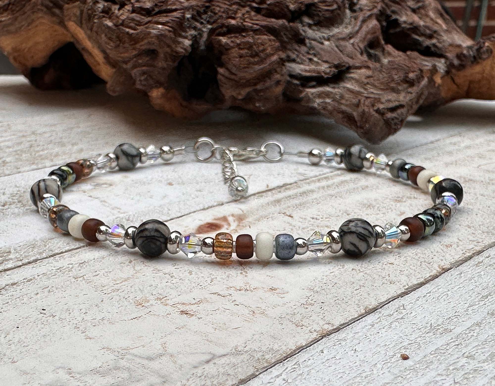 Elegant Black Silk Stone Beaded Anklet Bracelet for Women - Boho Chic Ankle Jewelry for Summer, Beach & Festival Outfits
