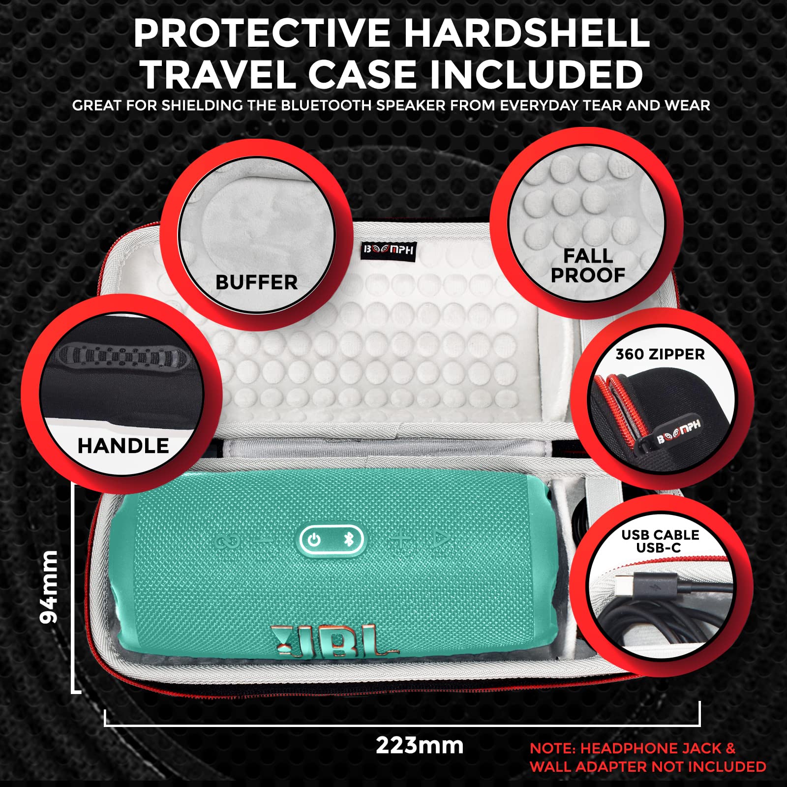 JBL Charge 5 Portable Waterproof Bluetooth Speaker with Hard Carrying Case - IP67 Waterproof, 20H Playtime, PartyBoost for Wireless Pairing - Perfect for Beach, Pool, Camping & Outdoor Adventures (Teal)