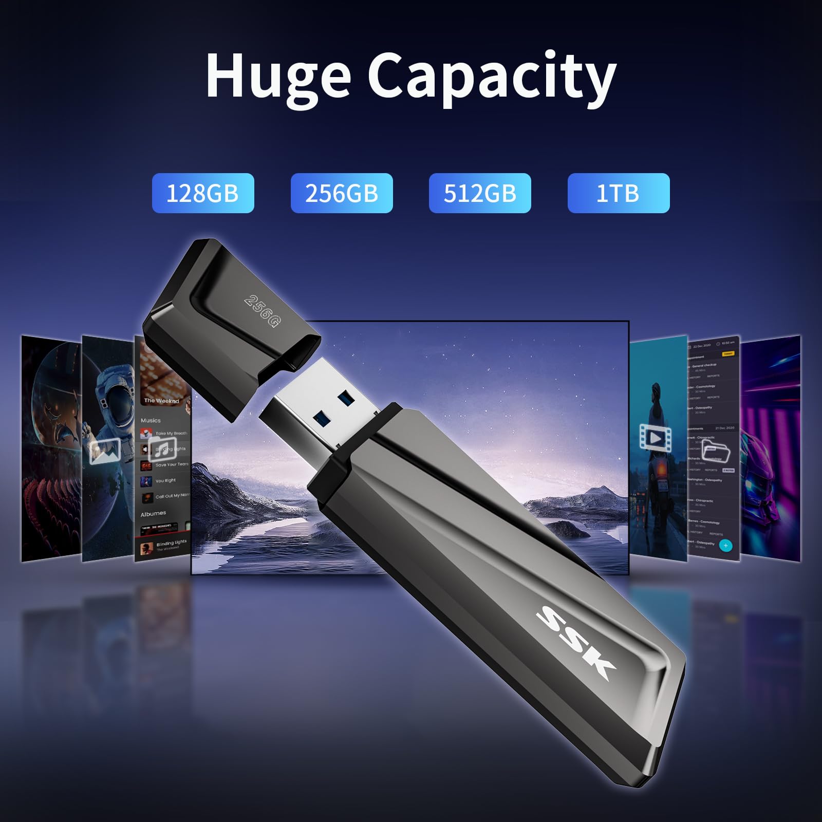 SSK 128GB USB 3.2 Flash Drive 550MB/s for Smartphones & Laptops