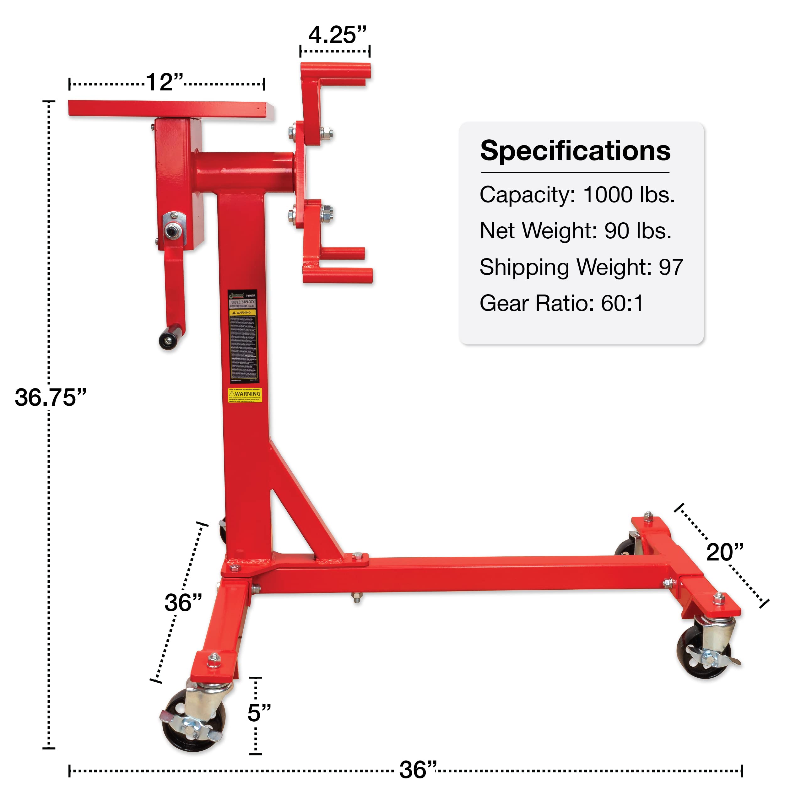 Jackco 1000 lb Capacity Heavy Duty Rotating Engine Stand with Tool Tray - 71000R Engine Stand for Automotive Repair & Engine Rebuilding - Perfect for Mechanics, DIY Car Enthusiasts & Professional Workshops