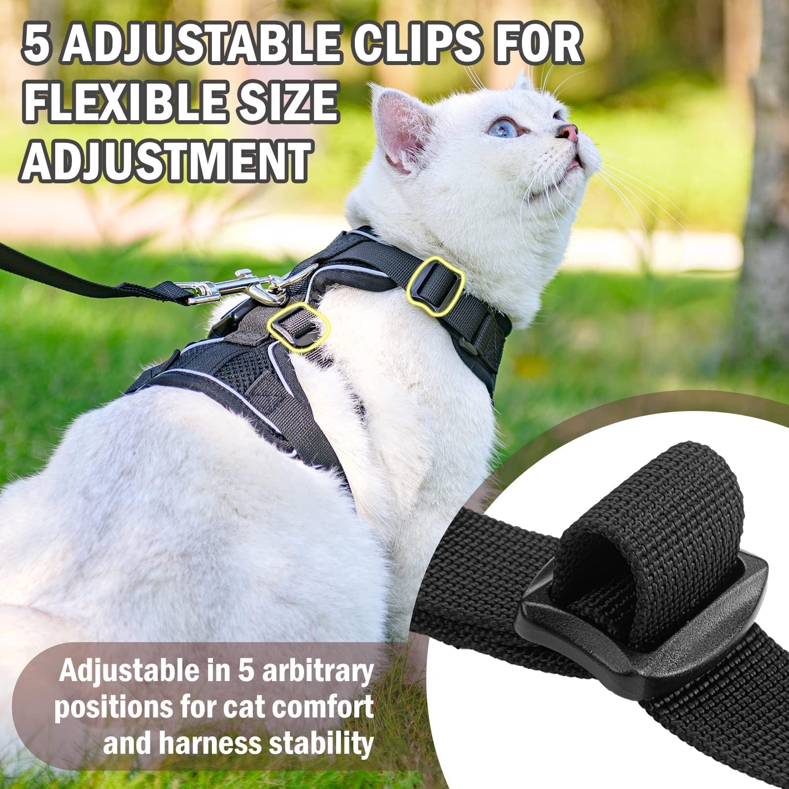 PUPTECK Escape-Proof Cat Harness & Leash Set - Adjustable Breathable Mesh Vest for Cats, Puppies & Small Pets - Reflective Night Safety (Medium, Black) - Perfect for Outdoor Walks, Park Adventures & Vet Visits