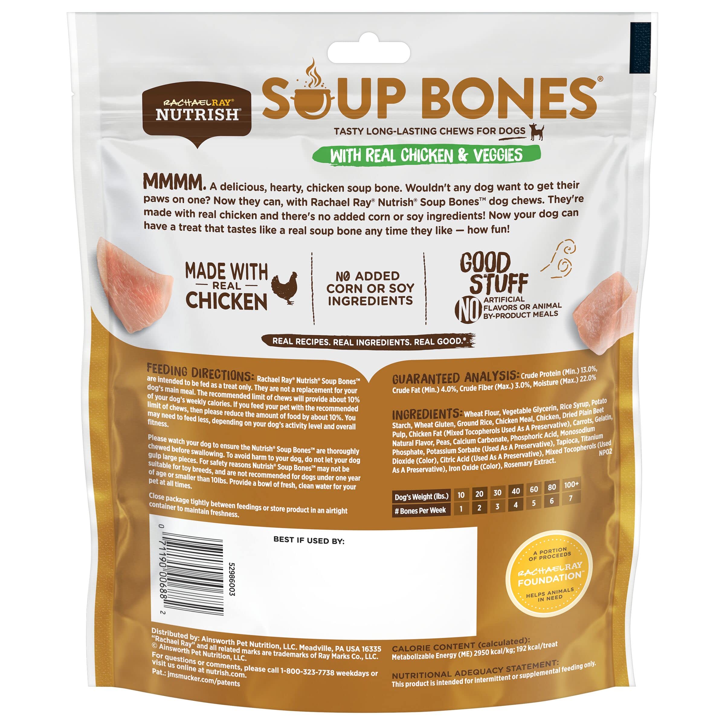 Rachael Ray Nutrish Soup Bones Dog Treats - Chicken & Veggies Flavor, 6 Count | Natural & Healthy Dog Chews for Small & Large Breeds | Perfect for Training, Rewards & Dental Health