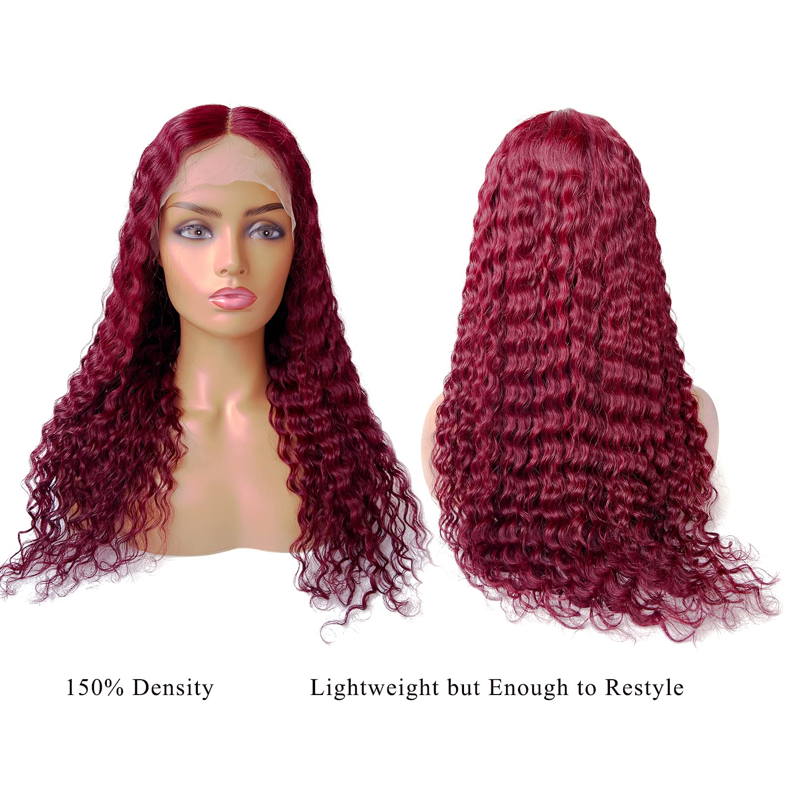 9A Brazilian Human Hair Lace Front Wig - 14Inch Deep Wavy 150% Density Burgundy Curly Wig with 13x6x1 Pre-Plucked Hairline & Bleached Knots for Black Women | Perfect for Daily Wear, Special Occasions & Protective Styling