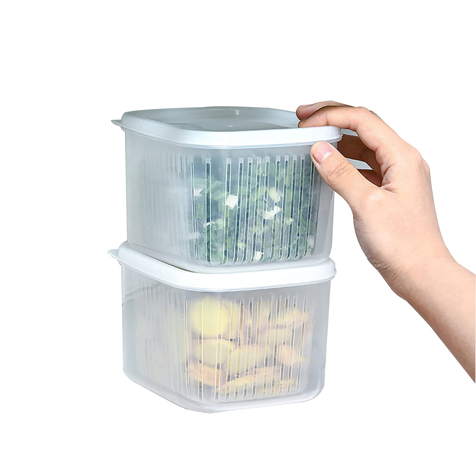 2 Pack BPA-Free Vegetable & Fruit Storage Containers with Leak-Proof Lids - Fresh Produce Saver for Berries, Grapes & Salad - Perfect for Fridge Organization & Meal Prep