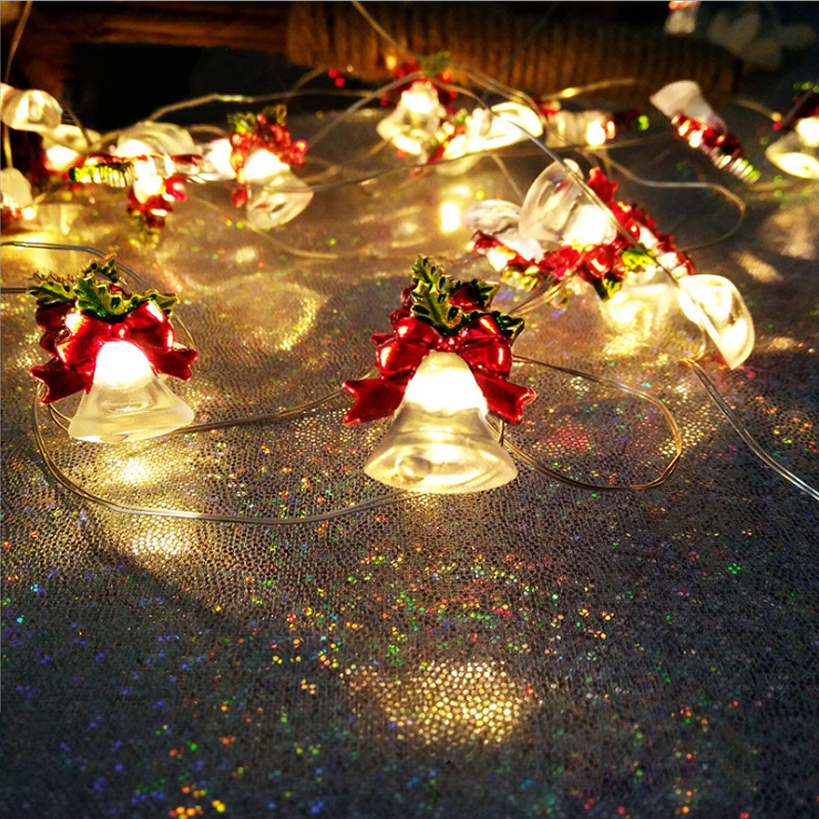 40 LED Jingle Bell Christmas String Lights - 13ft Battery Operated Holiday Decor for Tree, Home, Party & Outdoor Use | Waterproof Fairy Lights for Xmas, New Year, Wedding & Indoor Decoration