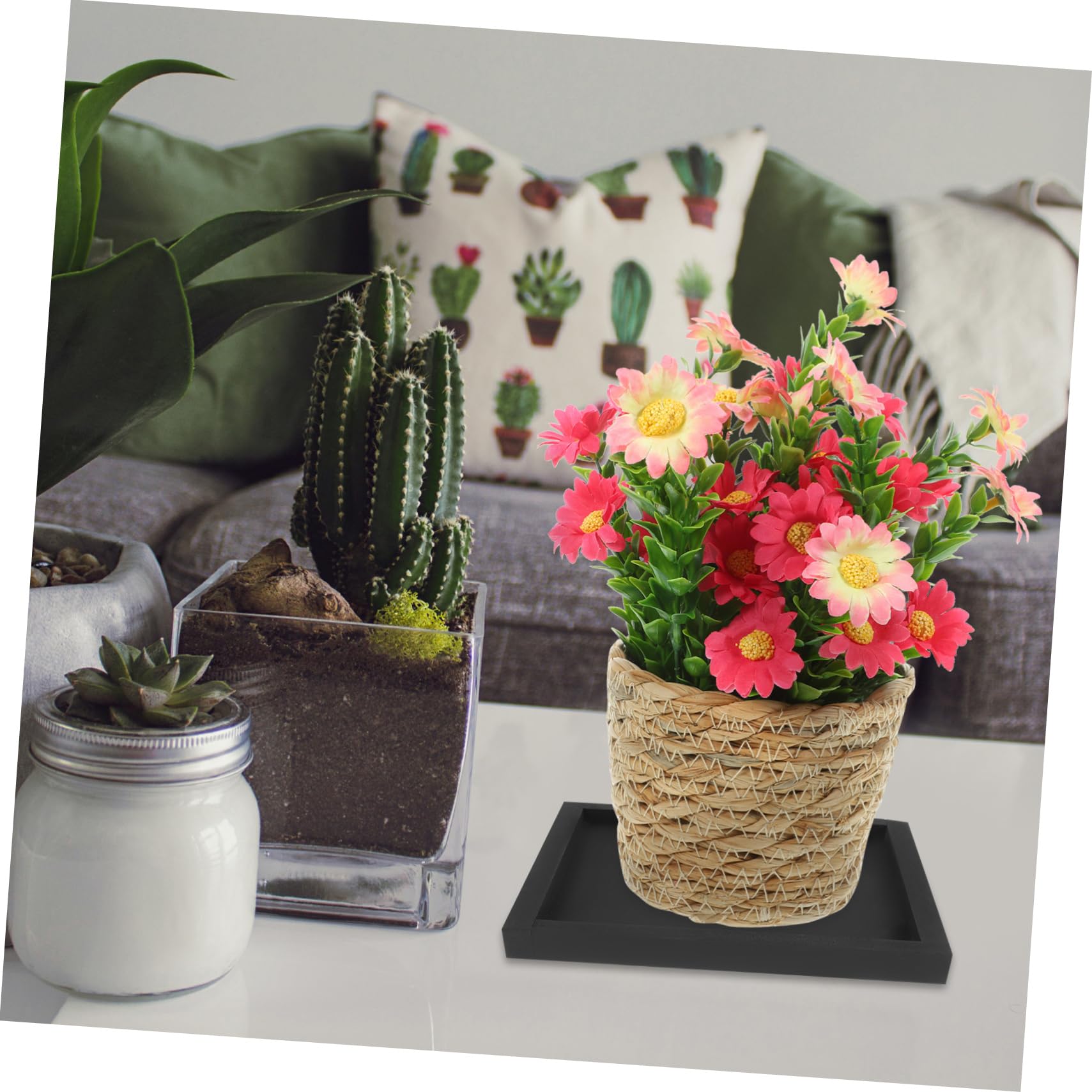 Square Cement-Look Planter Tray - Thickened Garden Tray for Indoor/Outdoor Plants - Modern Square Pot Plate for Succulents, Herbs & Home Decor