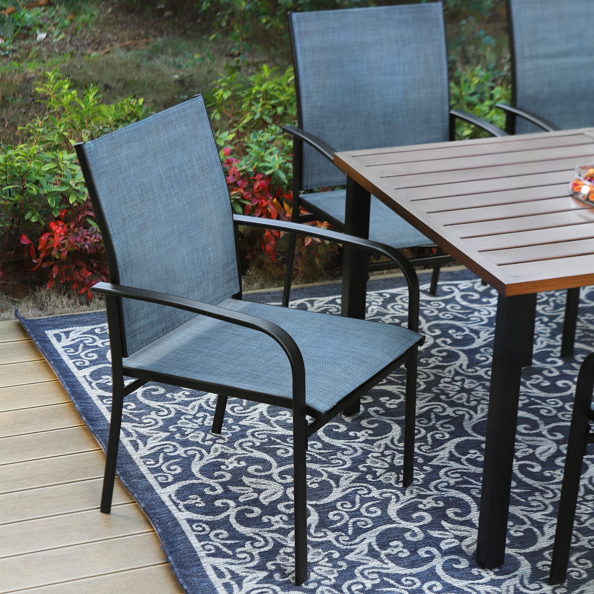 4-Piece Outdoor Patio Dining Chairs Set - Textilene Armrest Chairs in Blue - Perfect for Backyard BBQs, Poolside Lounging & Garden Entertaining
