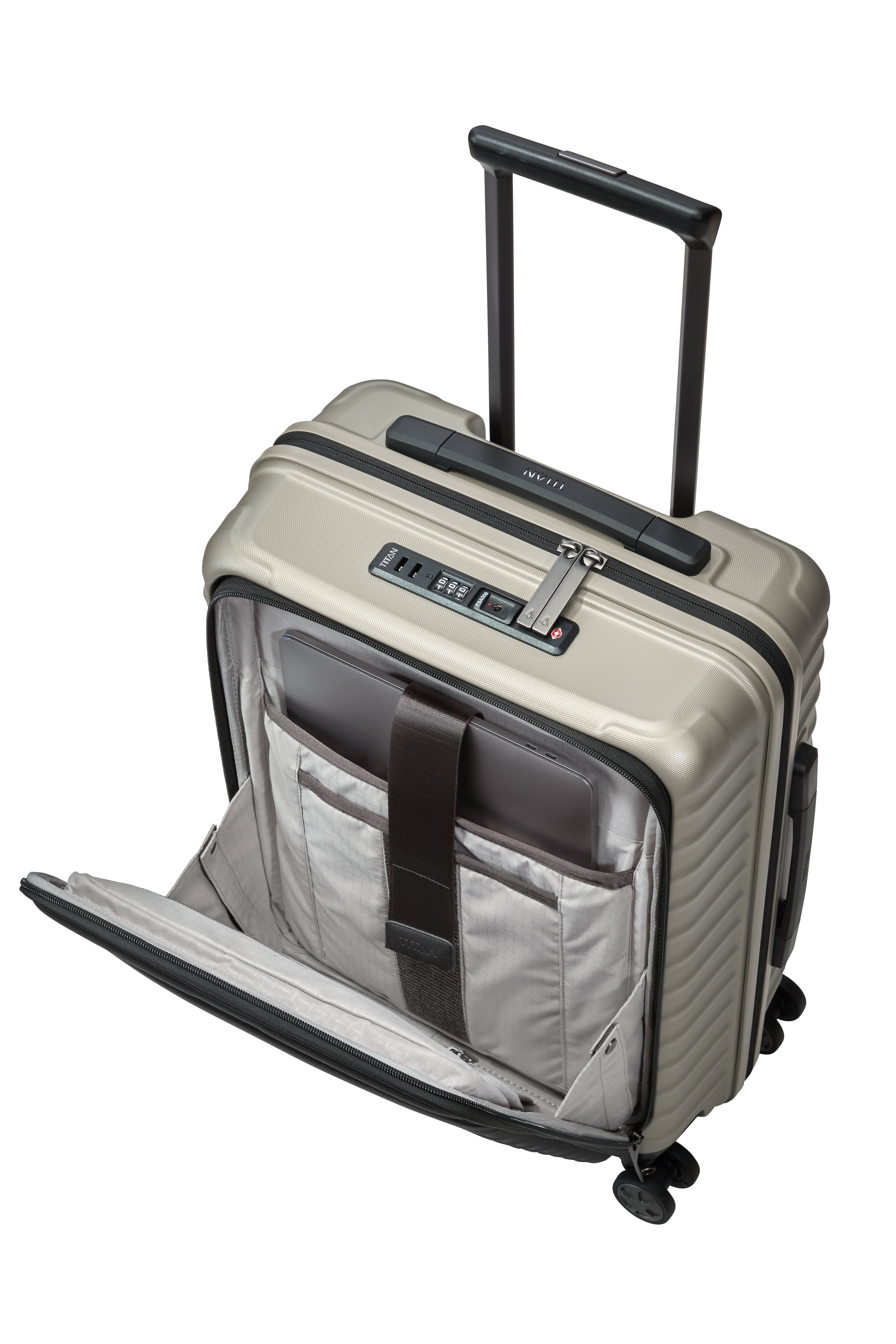 Titan LITRON Trolley S Carry On Luggage with Front Pocket - Lightweight Spinner Suitcase for Air Travel, Business Trips & Weekend Getaways