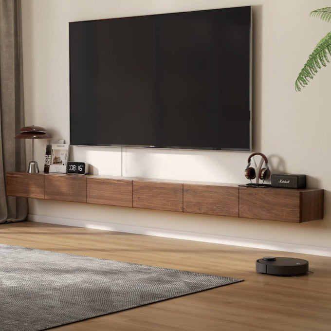 Black Walnut Solid Wood Floating TV Stand - Wall Mounted Entertainment Center for Living Room, Bedroom & Home Theater