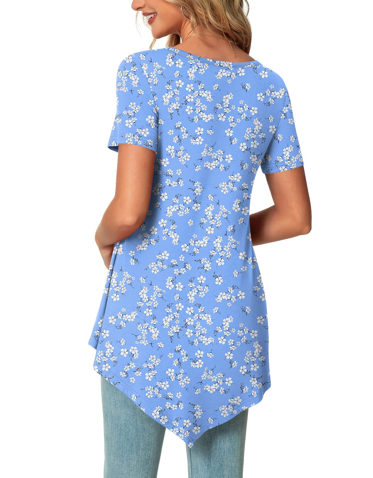 POPYOUNG Women's Summer Casual Short Sleeve Tunic Top - Flowy Spring Blouse for Work & Outings | Perfect for Office, Date Night & Weekend Wear