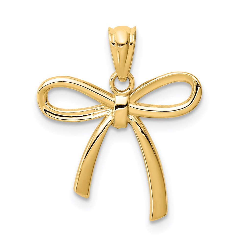 FJC Finejewelers 14K Yellow Gold Polished Small Ribbon Bow Charm Pendant - 16mm Dainty Jewelry for Necklace, Bracelet & Gift Giving