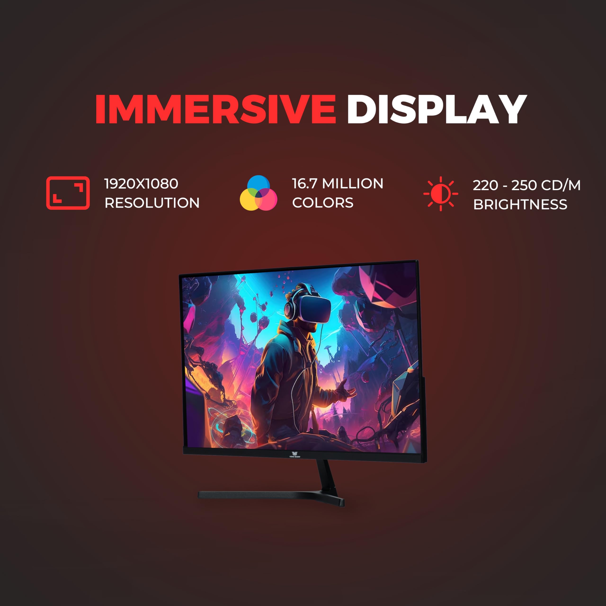 VENOSCORP 24 Inch Gaming Monitor - FHD 1080p 100Hz, 1ms Response Time, Ultra-Thin Bezel, HDMI & VGA Ports, Eye Care LED Display for PC Gamers & Office Work (Black, B24G) - Perfect for Esports, Streaming & Multitasking